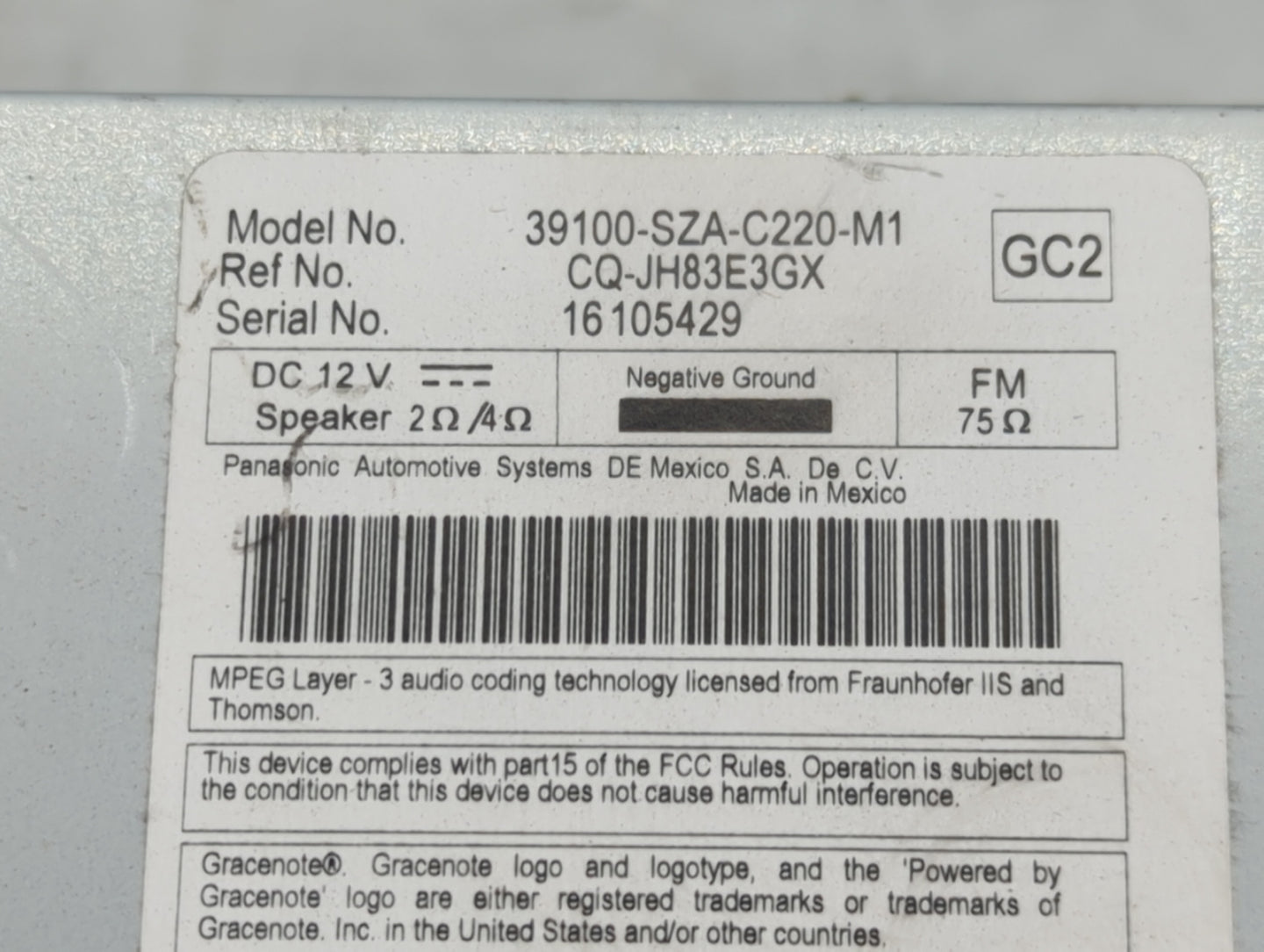 2013-2015 Honda Pilot Radio AM FM Cd Player Receiver Replacement P/N:39100-SZA-C220-M1 Fits Fits 2013 2014 2015 OEM Used Aut