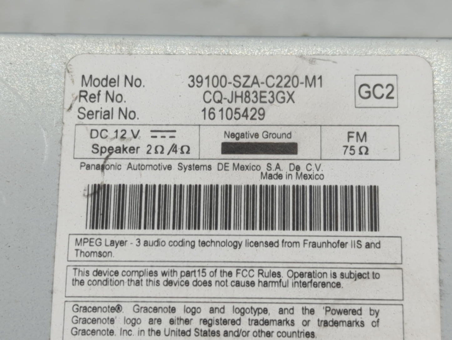 2013-2015 Honda Pilot Radio AM FM Cd Player Receiver Replacement P/N:39100-SZA-C220-M1 Fits Fits 2013 2014 2015 OEM Used Aut