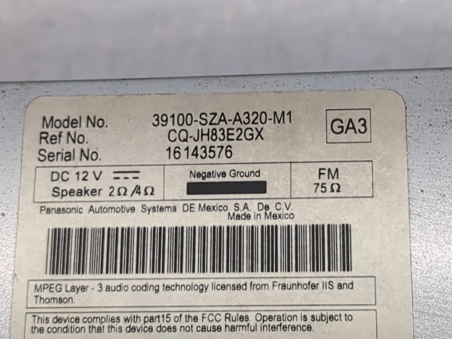 2012-2015 Honda Pilot Radio AM FM Cd Player Receiver Replacement P/N:39100-SZA-A320-M1 CQ-JH83E2GX Fits Fits 2012 2013 2014 
