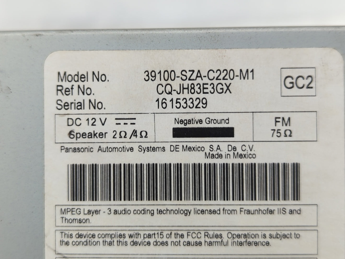 2013-2015 Honda Pilot Radio AM FM Cd Player Receiver Replacement P/N:39100-SZA-C220-M1 Fits Fits 2013 2014 2015 OEM Used Aut