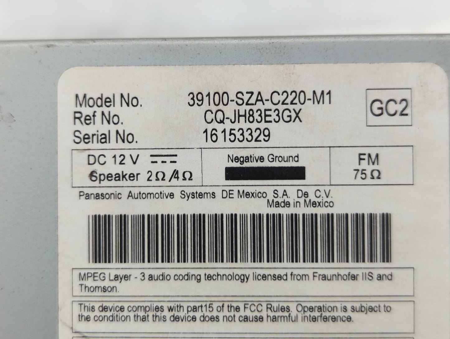 2013-2015 Honda Pilot Radio AM FM Cd Player Receiver Replacement P/N:39100-SZA-C220-M1 Fits Fits 2013 2014 2015 OEM Used Aut