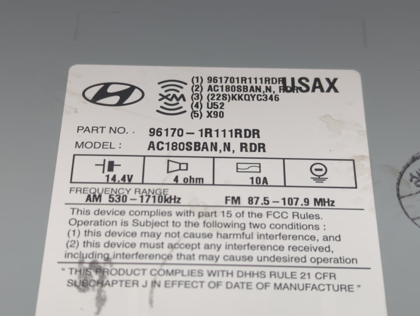 2015-2017 Hyundai Accent Radio AM FM Cd Player Receiver Replacement P/N:96170-1R111RDR Fits Fits 2015 2016 2017 OEM Used Aut