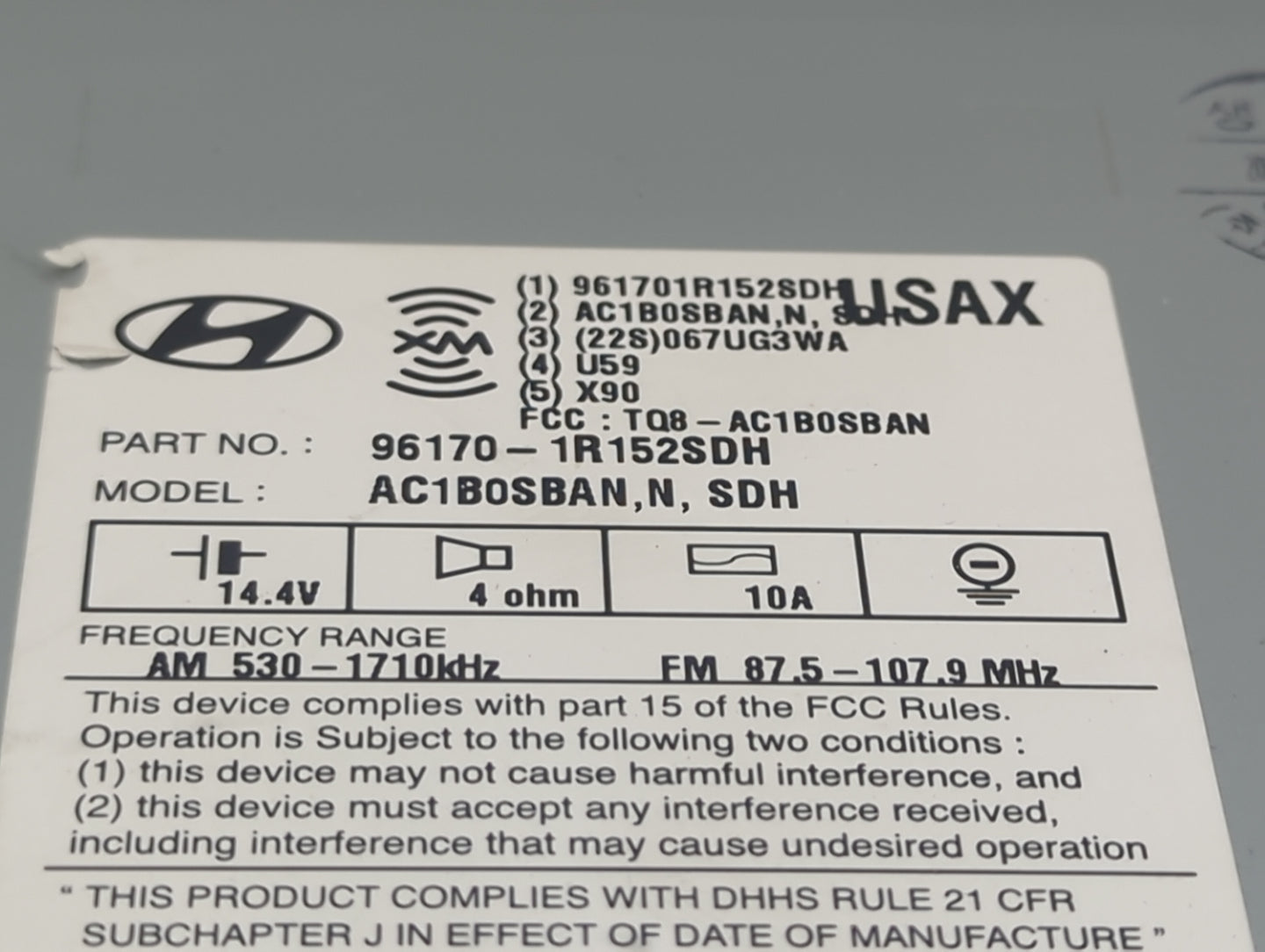 2015-2017 Hyundai Accent Radio AM FM Cd Player Receiver Replacement P/N:961701R152SDH AC1B0SBAN,N,SDH Fits Fits 2015 2016 20
