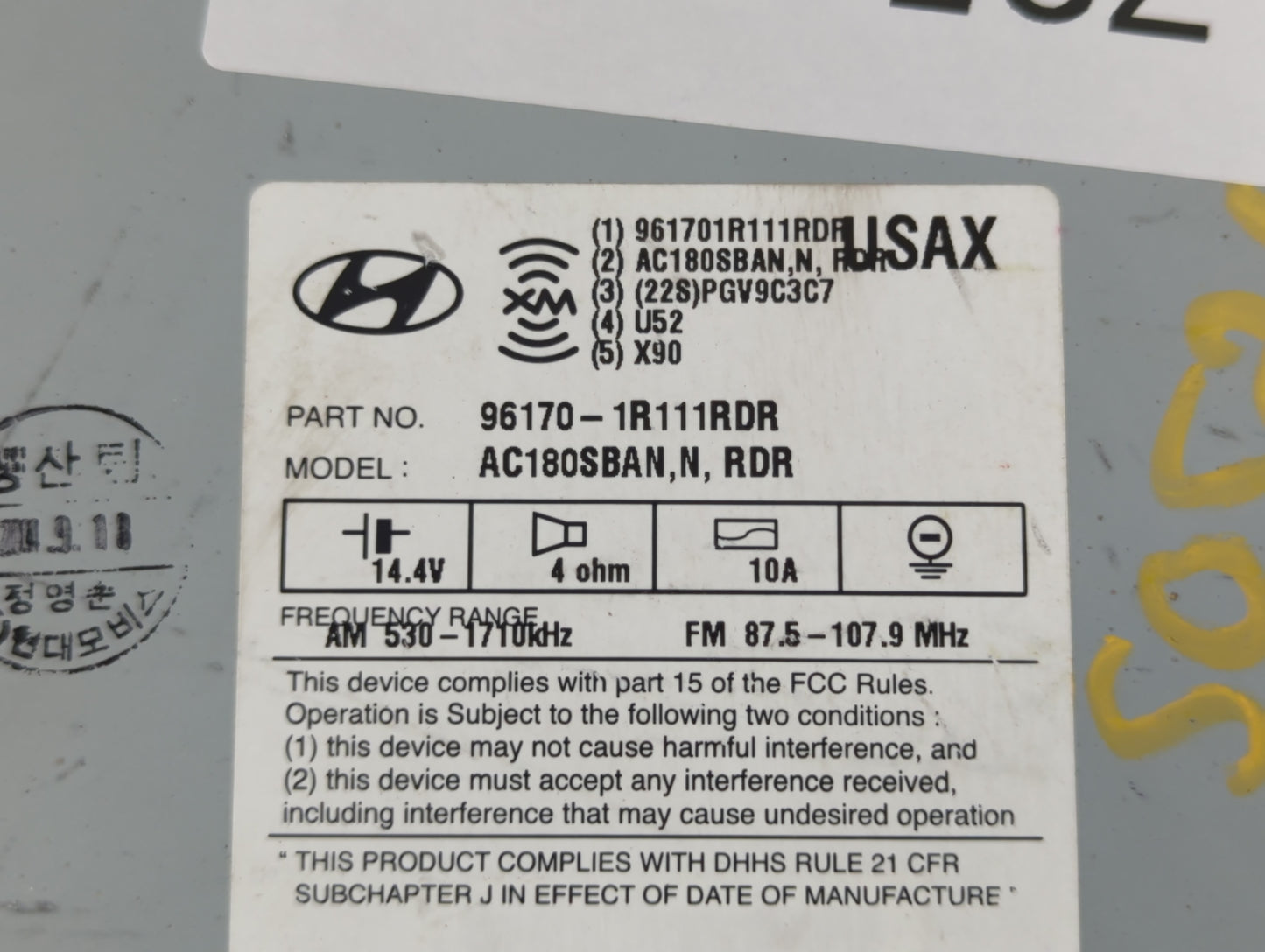 2015 Hyundai Accent Radio AM FM Cd Player Receiver Replacement P/N:96170-1R111RDR Fits OEM Used Auto Parts - Oemusedautopart