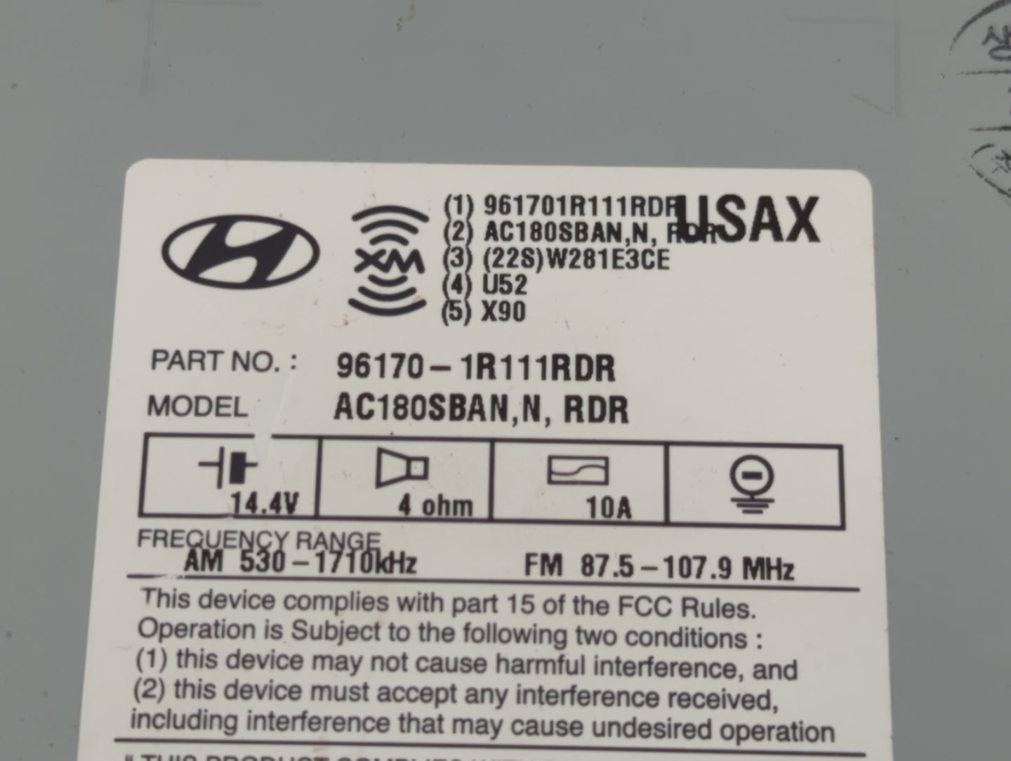 2015-2017 Hyundai Accent Radio AM FM Cd Player Receiver Replacement P/N:96170-1R111RDR Fits Fits 2015 2016 2017 OEM Used Aut