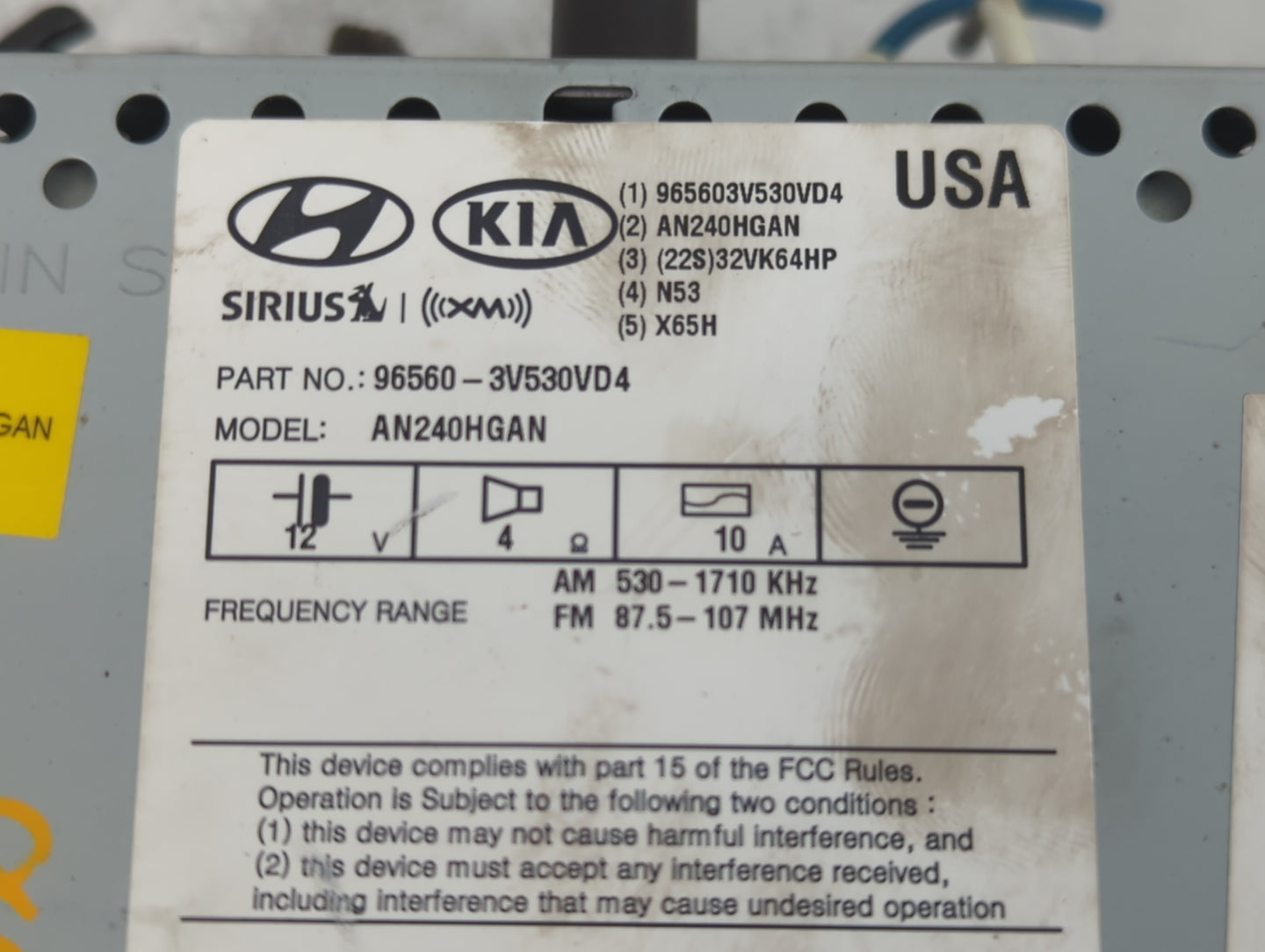 2015-2017 Hyundai Azera Radio AM FM Cd Player Receiver Replacement P/N:96560-3V530VD4 Fits Fits 2015 2016 2017 OEM Used Auto