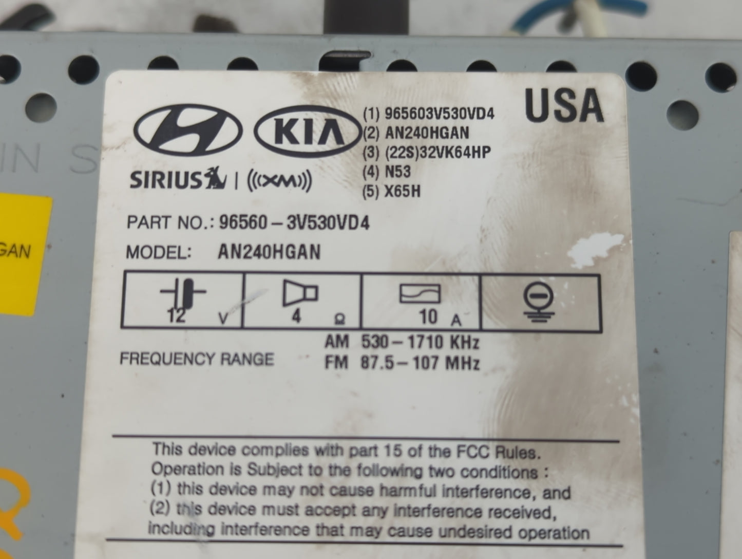 2015-2017 Hyundai Azera Radio AM FM Cd Player Receiver Replacement P/N:96560-3V530VD4 Fits Fits 2015 2016 2017 OEM Used Auto
