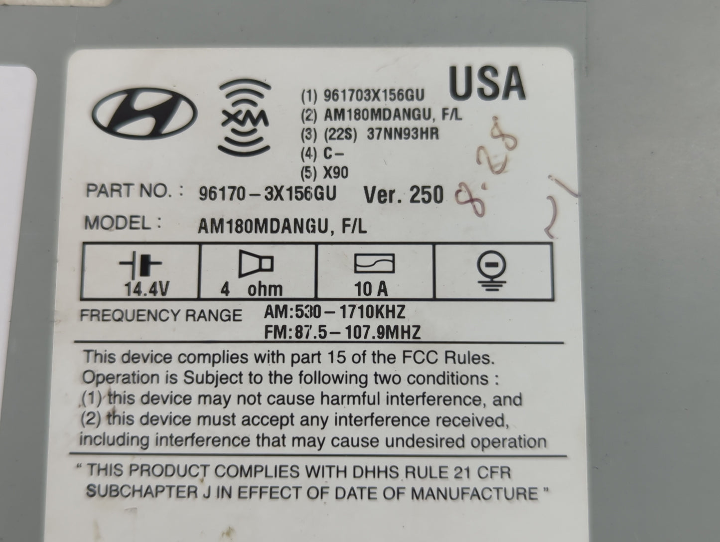 2014-2016 Hyundai Elantra Radio AM FM Cd Player Receiver Replacement P/N:96170-3X156GU Fits Fits 2014 2015 2016 OEM Used Aut