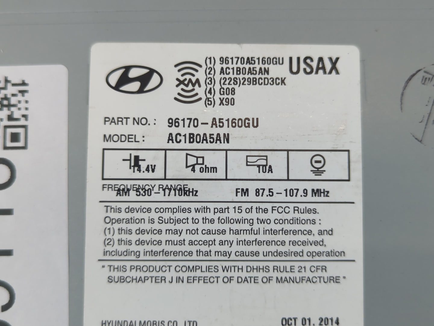 2013-2015 Hyundai Elantra Radio AM FM Cd Player Receiver Replacement P/N:96170-A5160GU Fits Fits 2013 2014 2015 OEM Used Aut