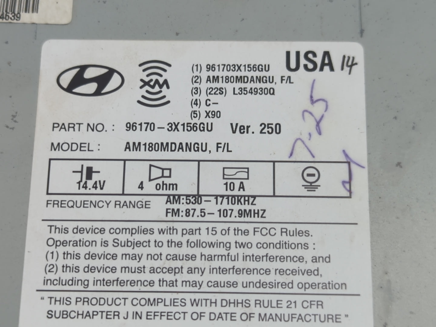 2014-2016 Hyundai Elantra Radio AM FM Cd Player Receiver Replacement P/N:96180-3X165GU Fits Fits 2014 2015 2016 OEM Used Aut