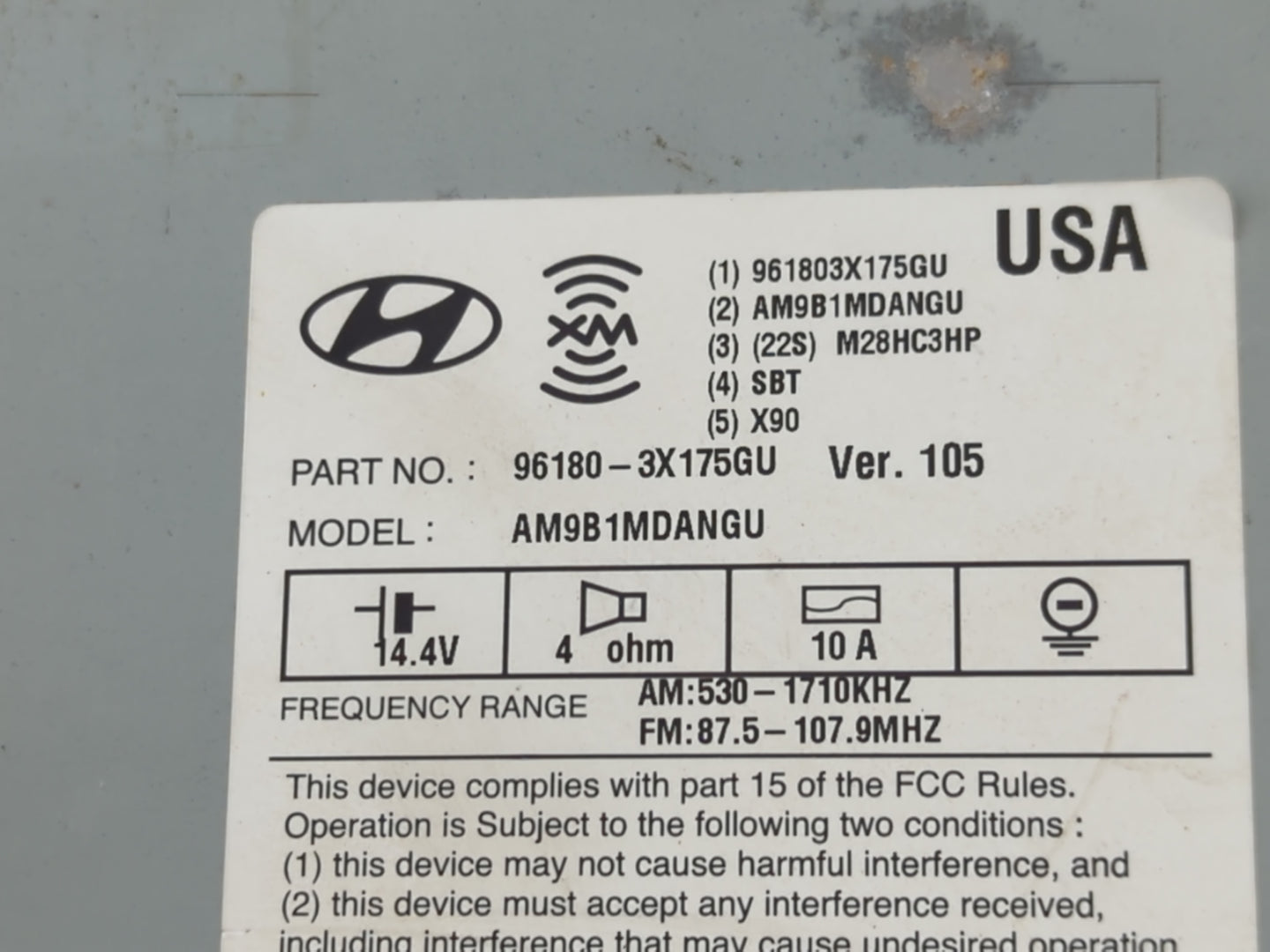 2014-2016 Hyundai Elantra Radio AM FM Cd Player Receiver Replacement P/N:96180-3X175GU Fits Fits 2014 2015 2016 OEM Used Aut