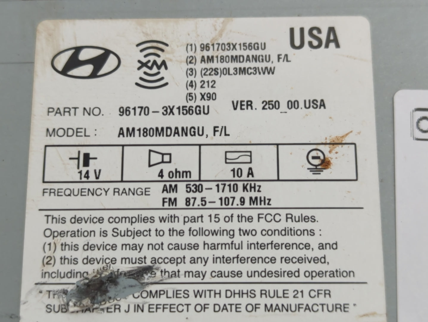 2014-2016 Hyundai Elantra Radio AM FM Cd Player Receiver Replacement P/N:96170-3X156GU Fits Fits 2014 2015 2016 OEM Used Aut