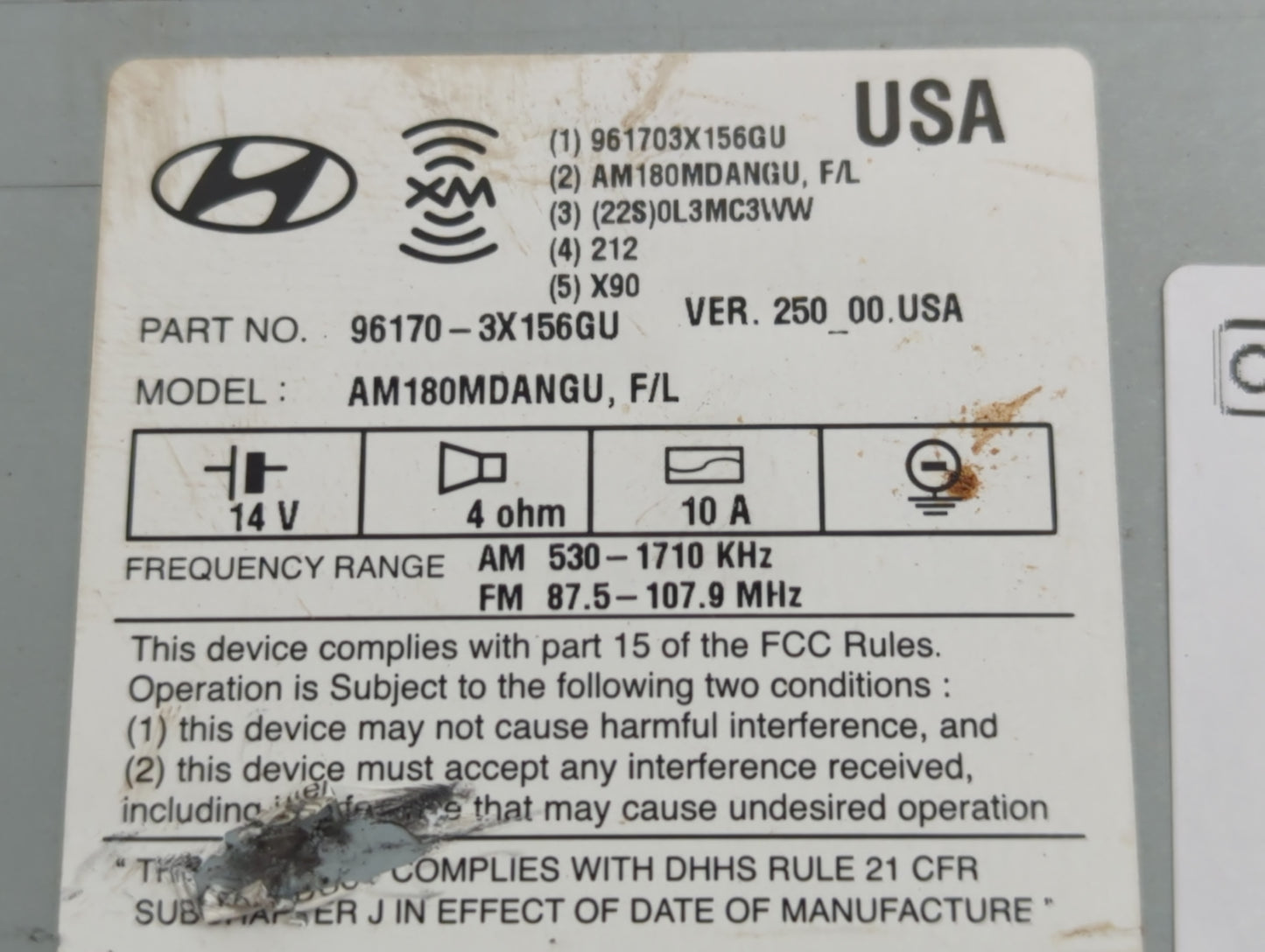 2014-2016 Hyundai Elantra Radio AM FM Cd Player Receiver Replacement P/N:96170-3X156GU Fits Fits 2014 2015 2016 OEM Used Aut
