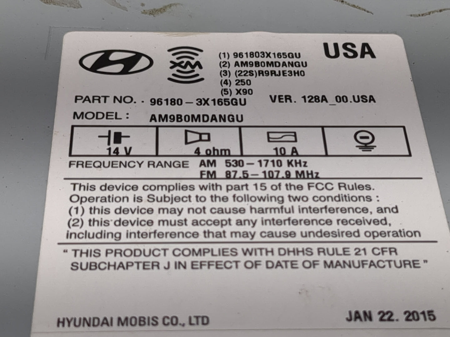2014-2016 Hyundai Elantra Radio AM FM Cd Player Receiver Replacement P/N:96180-3X165GU Fits Fits 2014 2015 2016 OEM Used Aut