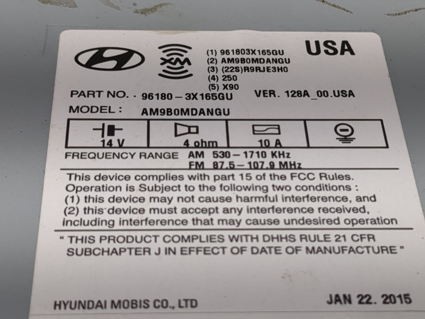 2014-2016 Hyundai Elantra Radio AM FM Cd Player Receiver Replacement P/N:96180-3X165GU Fits Fits 2014 2015 2016 OEM Used Aut