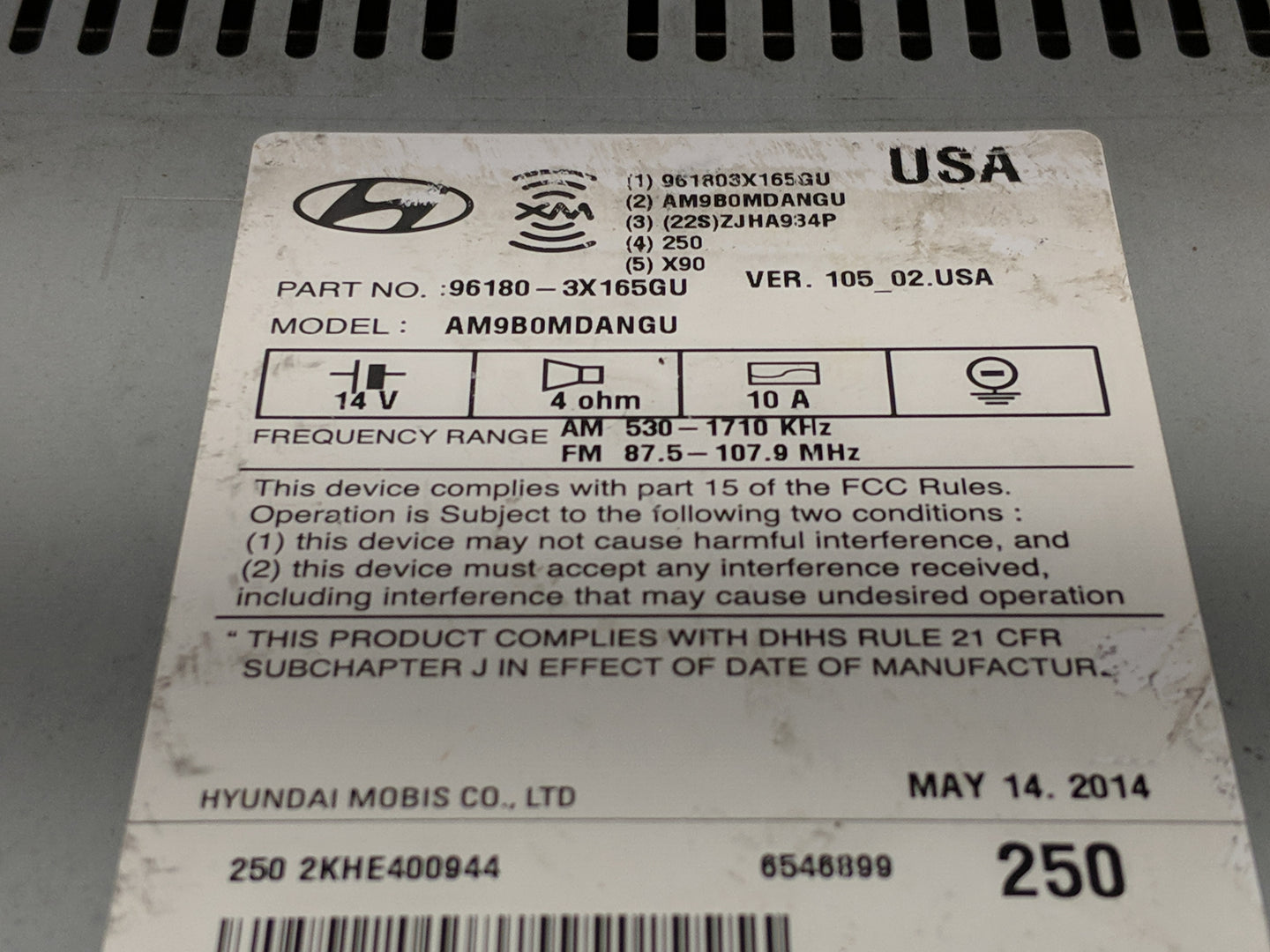 2014-2015 Hyundai Elantra Radio AM FM Cd Player Receiver Replacement P/N:96180-3X165GU Fits Fits 2014 2015 OEM Used Auto Par