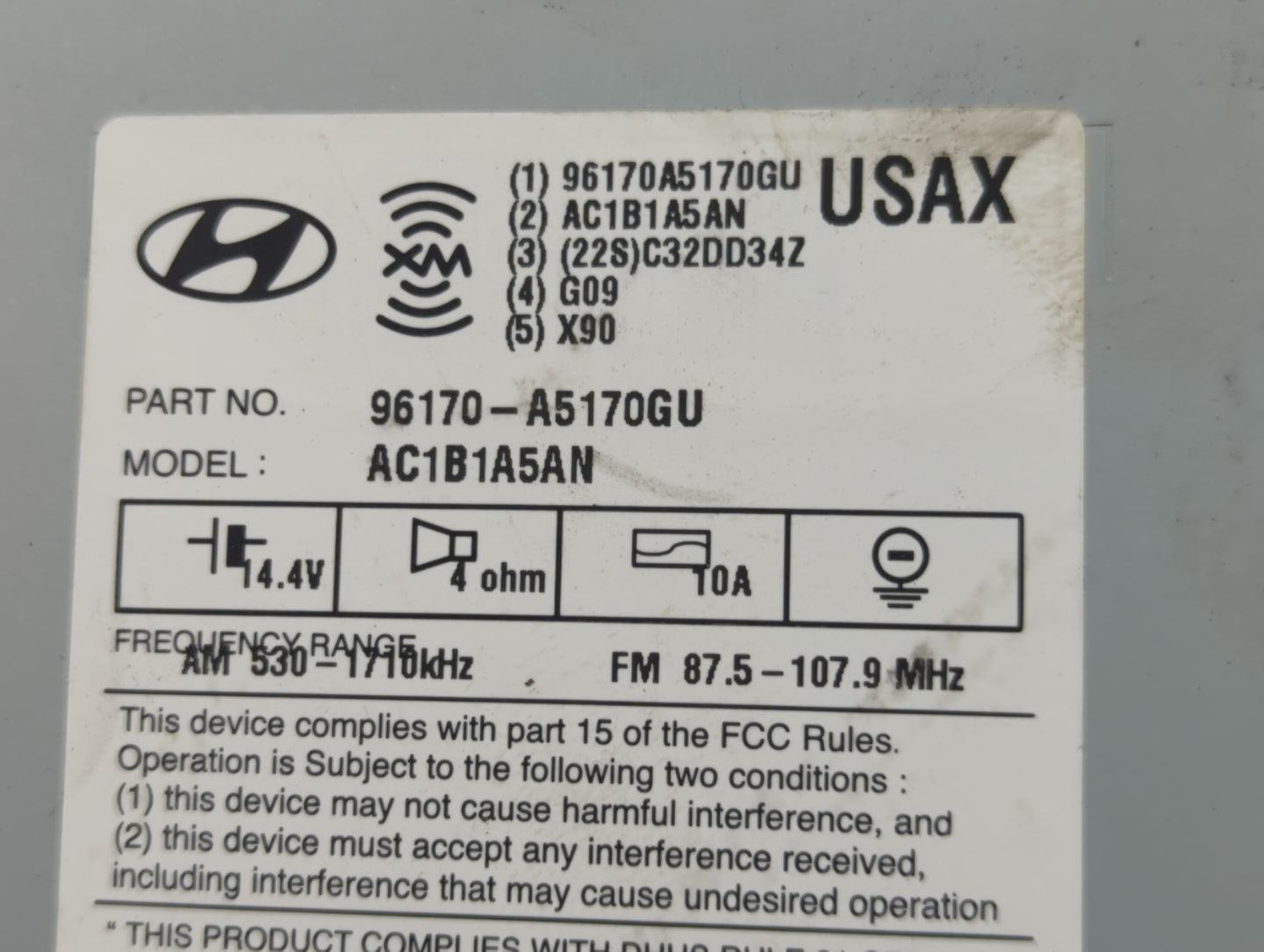 2013-2015 Hyundai Elantra Radio AM FM Cd Player Receiver Replacement P/N:96170-A5170GU Fits Fits 2013 2014 2015 OEM Used Aut