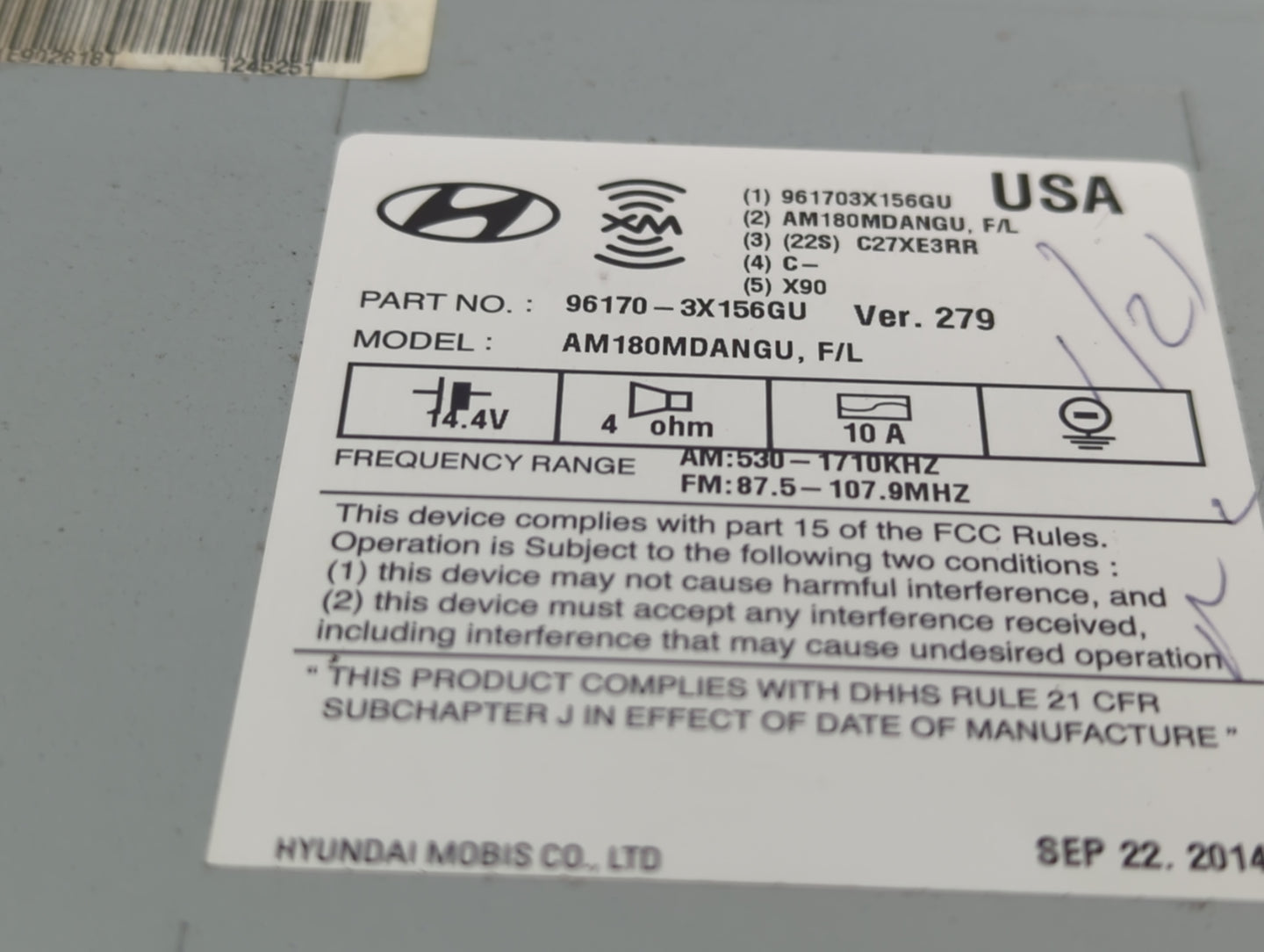 2014-2016 Hyundai Elantra Radio AM FM Cd Player Receiver Replacement P/N:96170-3X156GU Fits Fits 2014 2015 2016 OEM Used Aut