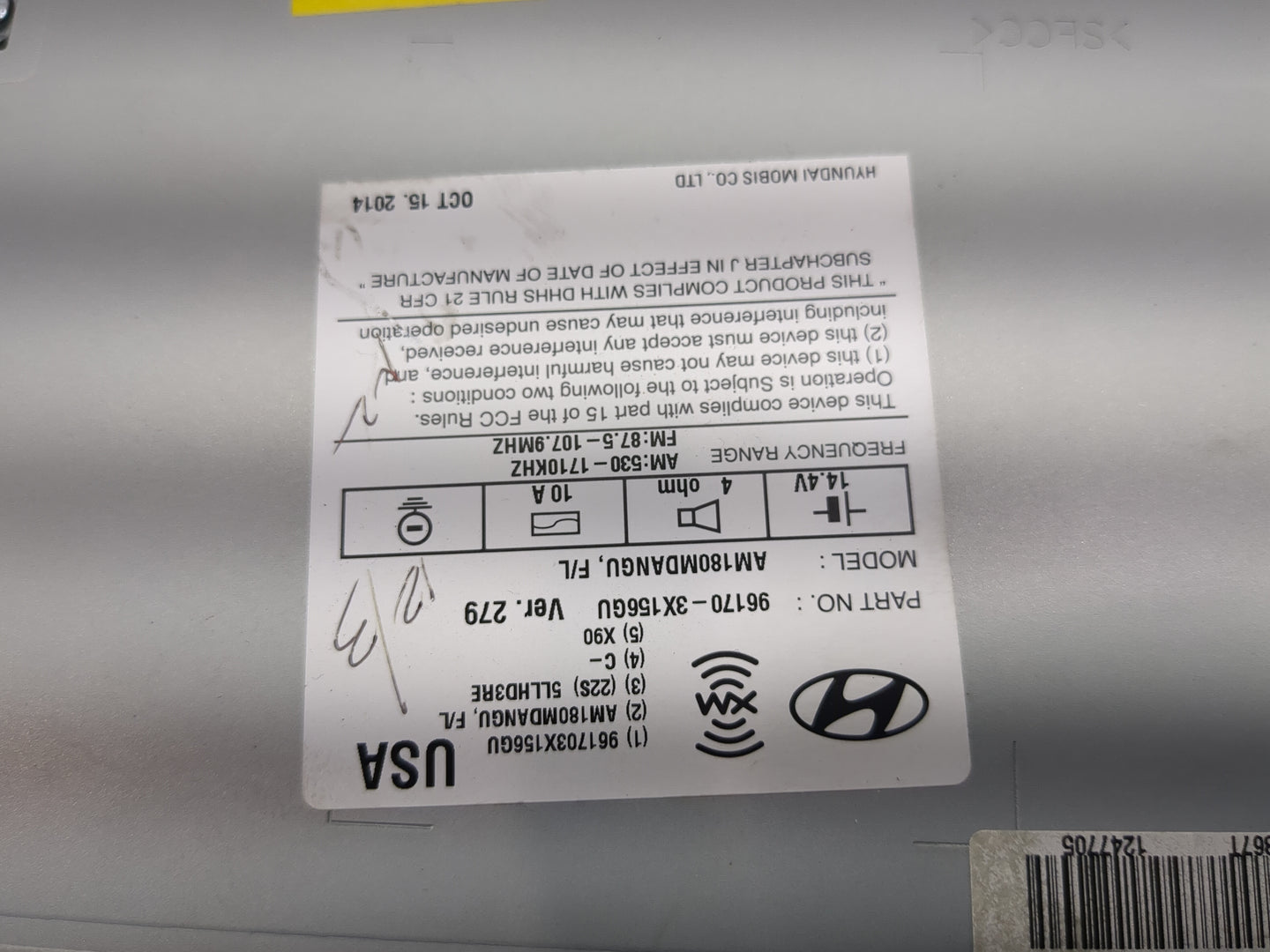 2014-2016 Hyundai Elantra Radio AM FM Cd Player Receiver Replacement P/N:96170-3X156GU Fits Fits 2014 2015 2016 OEM Used Aut