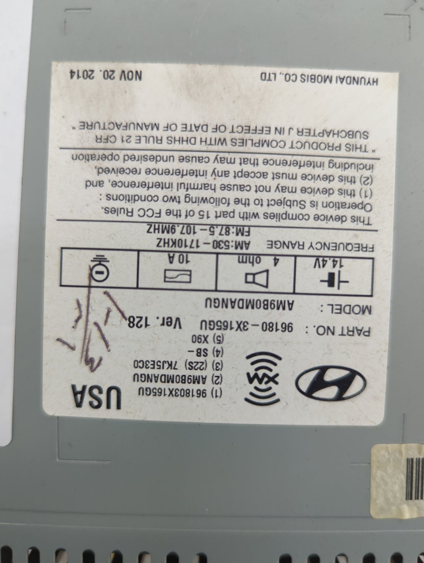 2014-2016 Hyundai Elantra Radio AM FM Cd Player Receiver Replacement P/N:96180-3X165GU AM980MDANGU Fits Fits 2014 2015 2016 
