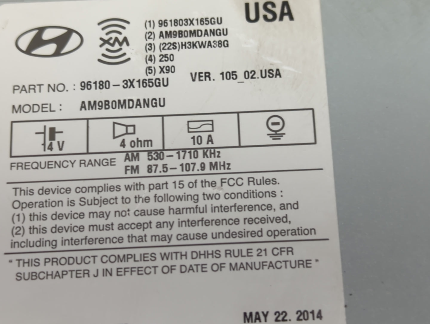 2014-2016 Hyundai Elantra Radio AM FM Cd Player Receiver Replacement P/N:96180-3X165GU AM9B0MDANGU Fits Fits 2014 2015 2016 