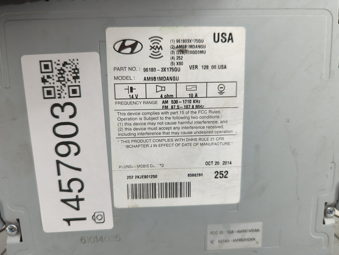 2015 Hyundai Elantra Radio AM FM Cd Player Receiver Replacement P/N:961803X175GU AM9B1MDANGU, TQ8-AM9B1MDAN, 5074A-AM9B0MDKN