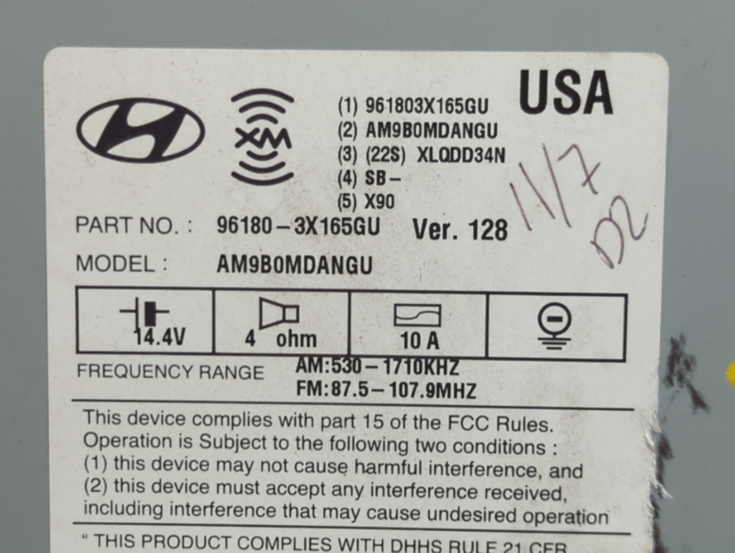 2014-2016 Hyundai Elantra Radio AM FM Cd Player Receiver Replacement P/N:961803X165GU AM9B0MDANGU Fits Fits 2014 2015 2016 O