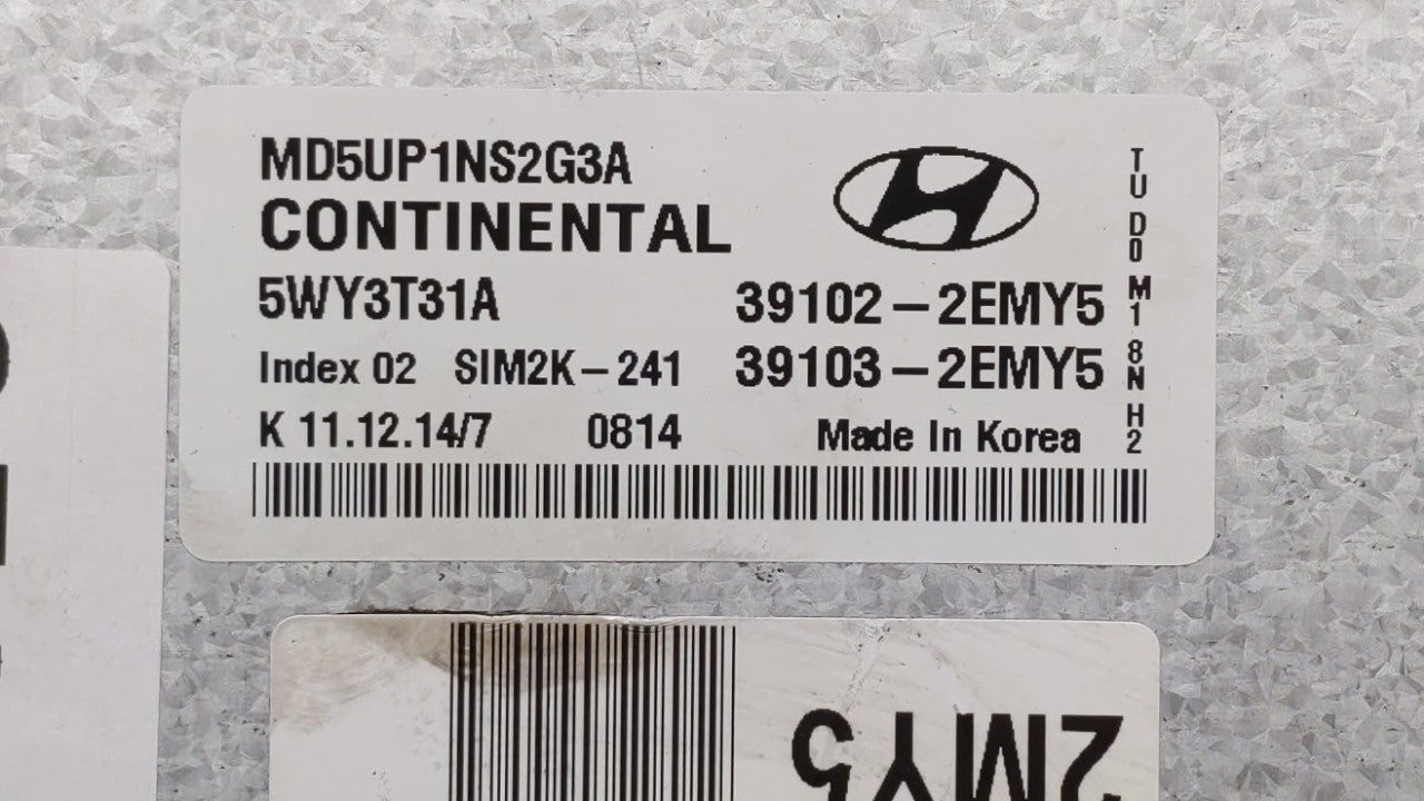 2015 Hyundai Elantra PCM Engine Control Computer ECU ECM PCU OEM P/N:39102-2EMY5 39103-2EMY5 Fits OEM Used Auto Parts - Oemu