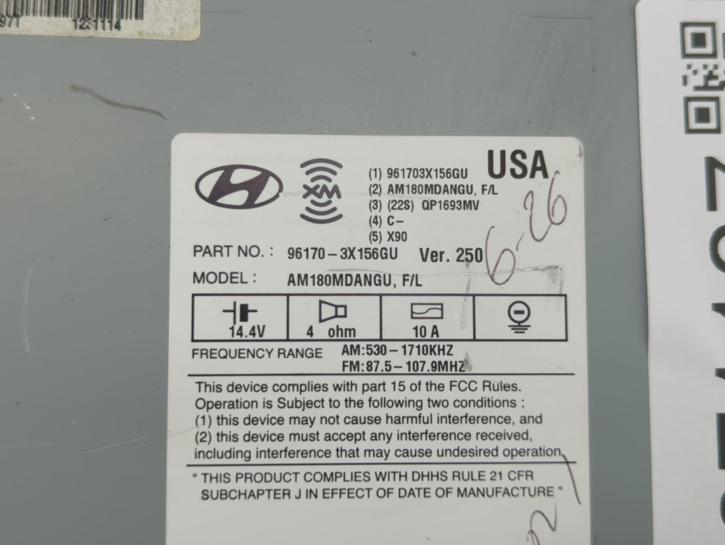 2014-2016 Hyundai Elantra Radio AM FM Cd Player Receiver Replacement P/N:96170-3X156GU Fits Fits 2014 2015 2016 OEM Used Aut