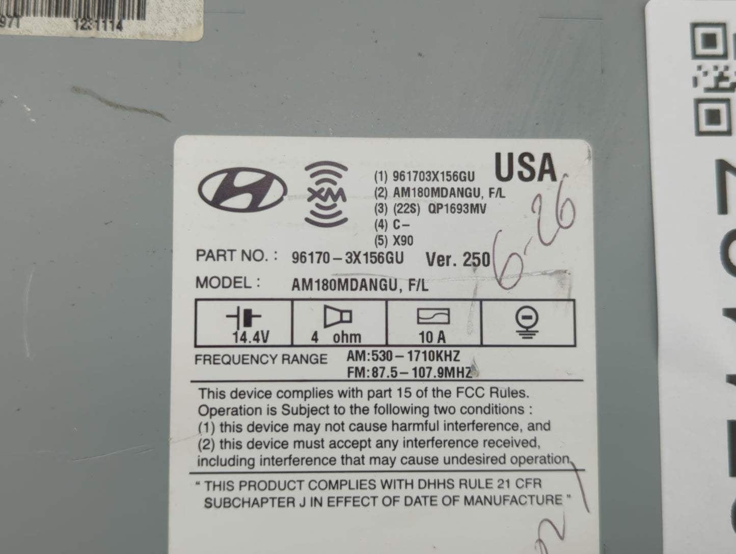 2014-2016 Hyundai Elantra Radio AM FM Cd Player Receiver Replacement P/N:96170-3X156GU Fits Fits 2014 2015 2016 OEM Used Aut