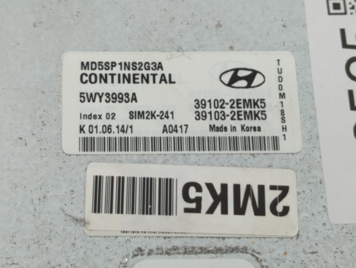 2015 Hyundai Elantra PCM Engine Control Computer ECU ECM PCU OEM P/N:39103-2EMY5 39102-2EMY5, 39102-2EML4, 39103-2EML5 Fits 