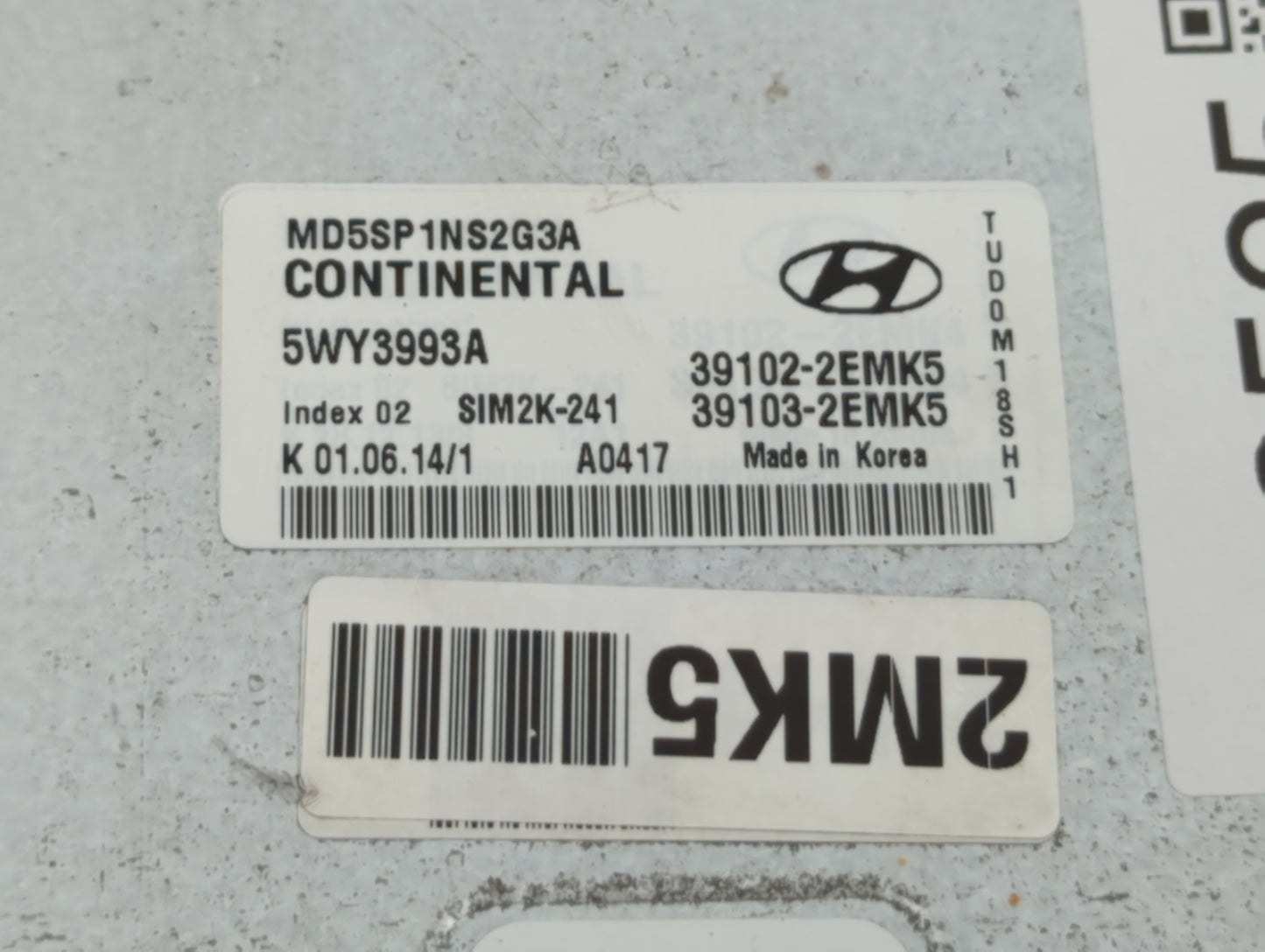 2015 Hyundai Elantra PCM Engine Control Computer ECU ECM PCU OEM P/N:39103-2EMY5 39102-2EMY5, 39102-2EML4, 39103-2EML5 Fits 