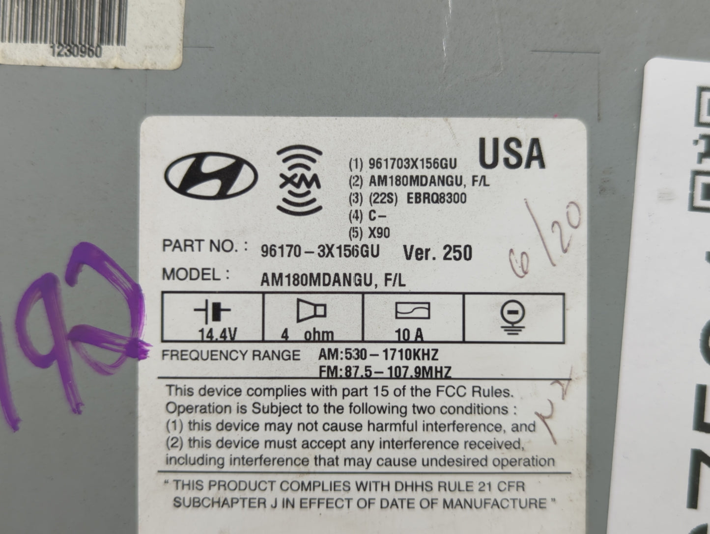 2014-2016 Hyundai Elantra Radio AM FM Cd Player Receiver Replacement P/N:96170-3X156GU Fits Fits 2014 2015 2016 OEM Used Aut