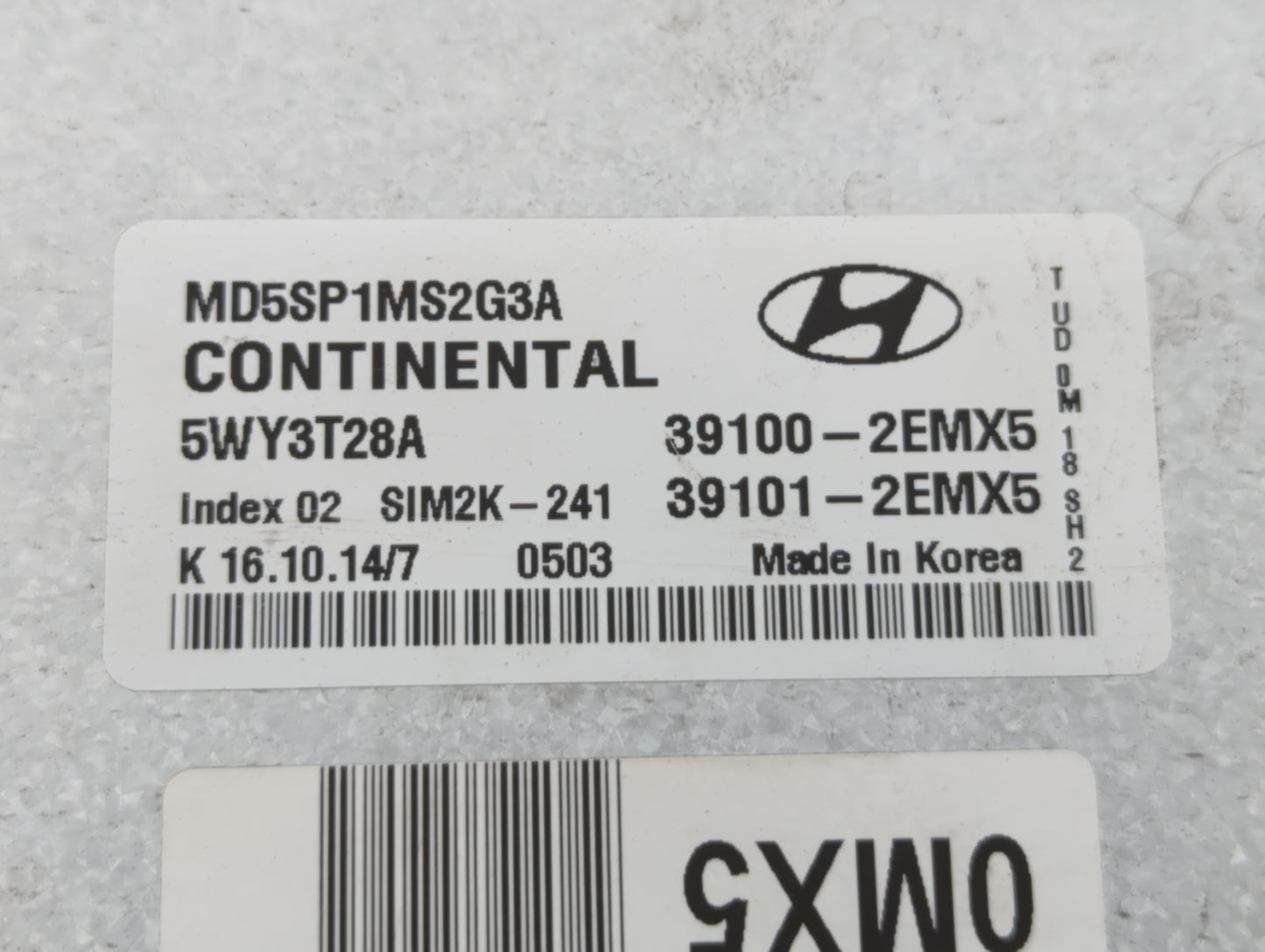 2015 Hyundai Elantra PCM Engine Control Computer ECU ECM PCU OEM P/N:39101-2EMX5 39100-2EMX5 Fits OEM Used Auto Parts - Oemu