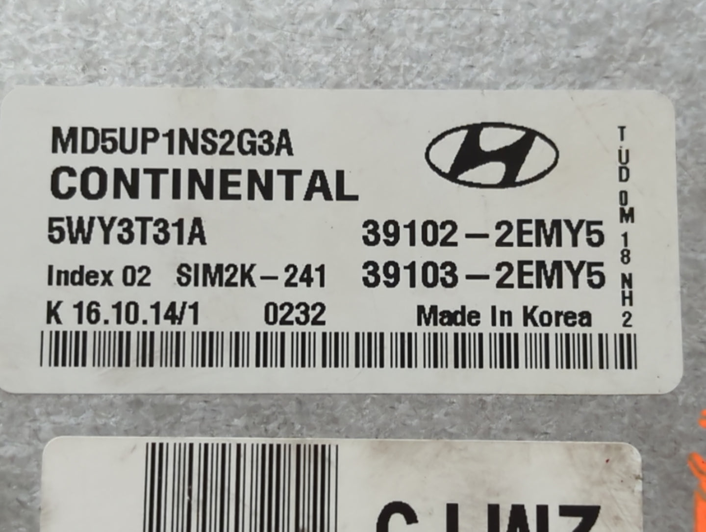 2014-2016 Hyundai Elantra PCM Engine Control Computer ECU ECM PCU OEM P/N:39102-2EMY5 Fits Fits 2014 2015 2016 OEM Used Auto