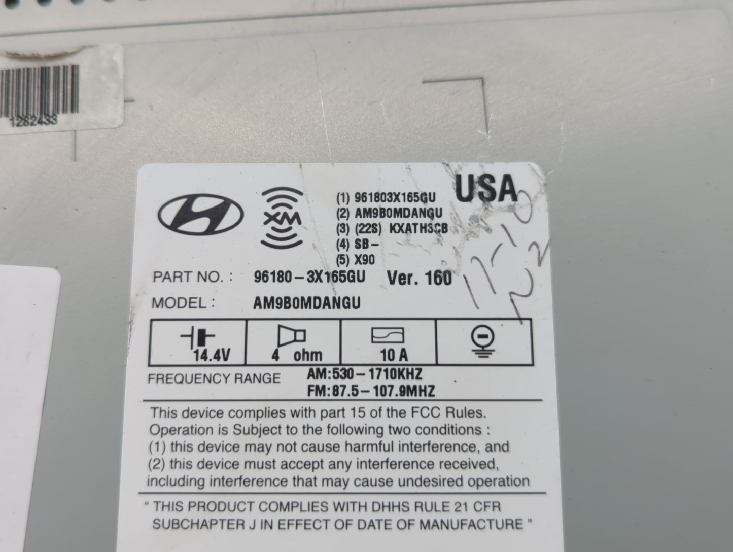 2014-2016 Hyundai Elantra Radio AM FM Cd Player Receiver Replacement P/N:96180-3X165GU Fits Fits 2014 2015 2016 OEM Used Aut