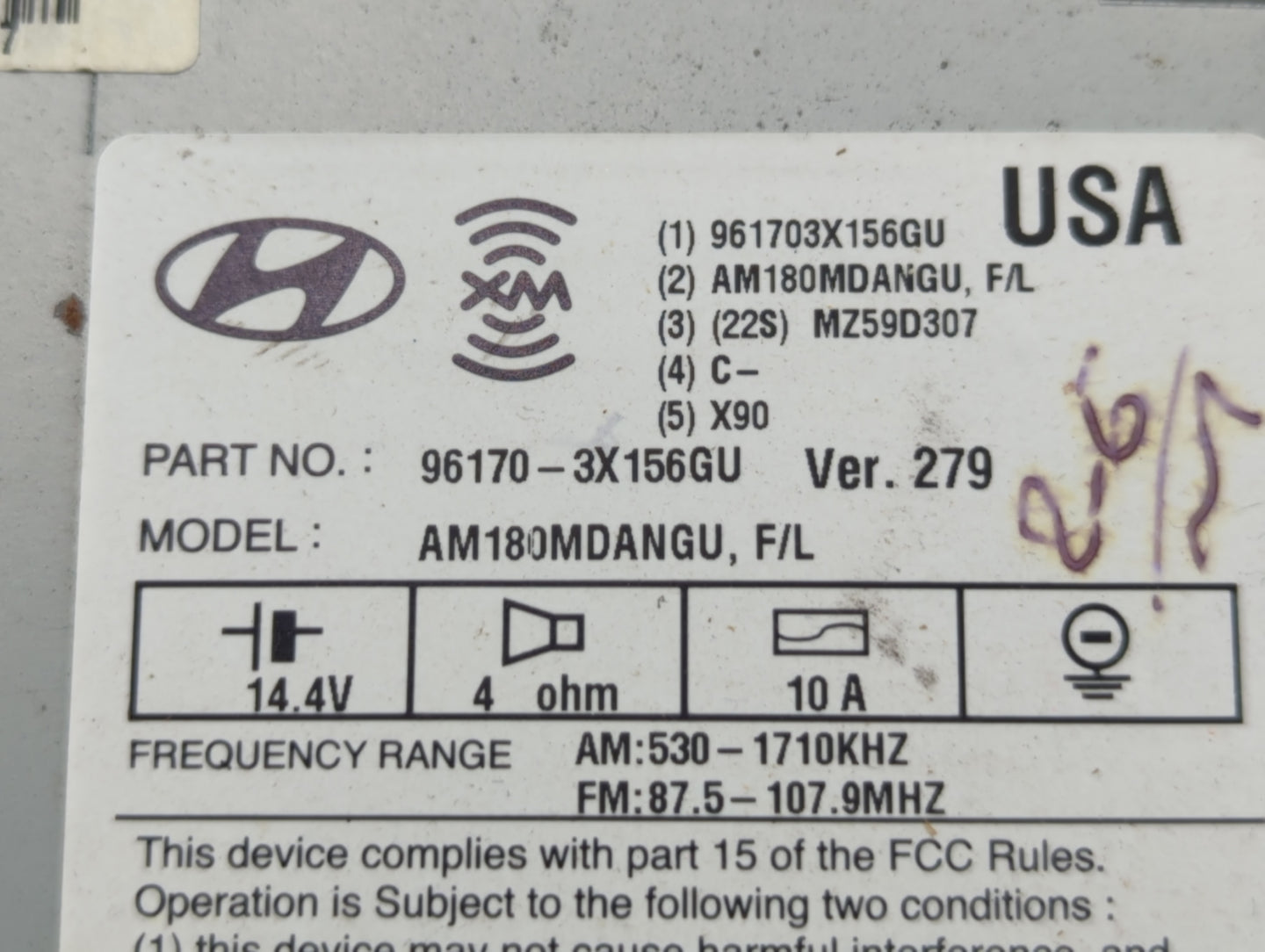 2014-2016 Hyundai Elantra Radio AM FM Cd Player Receiver Replacement P/N:96170-3X156GU Fits Fits 2014 2015 2016 OEM Used Aut