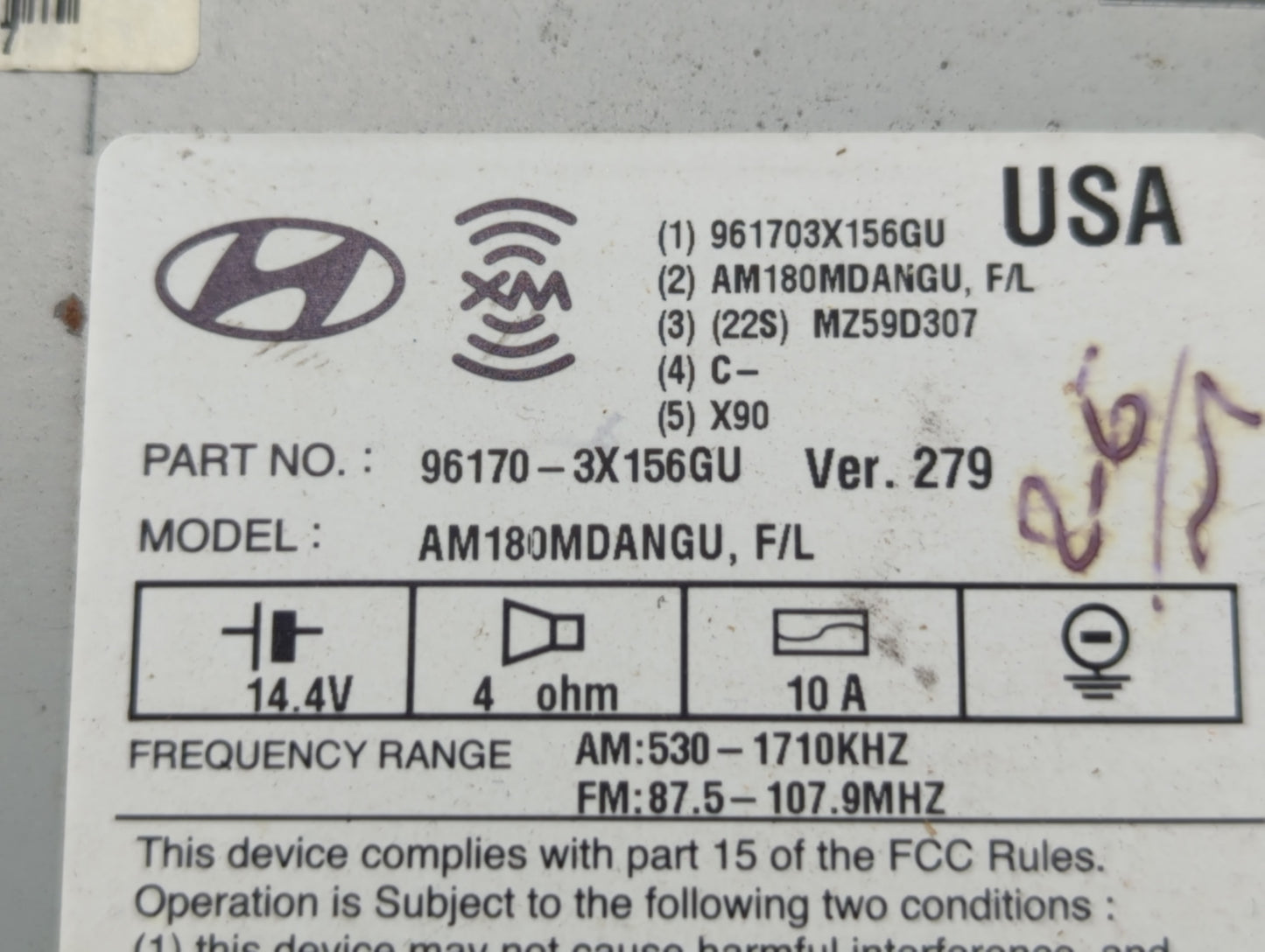 2014-2016 Hyundai Elantra Radio AM FM Cd Player Receiver Replacement P/N:96170-3X156GU Fits Fits 2014 2015 2016 OEM Used Aut