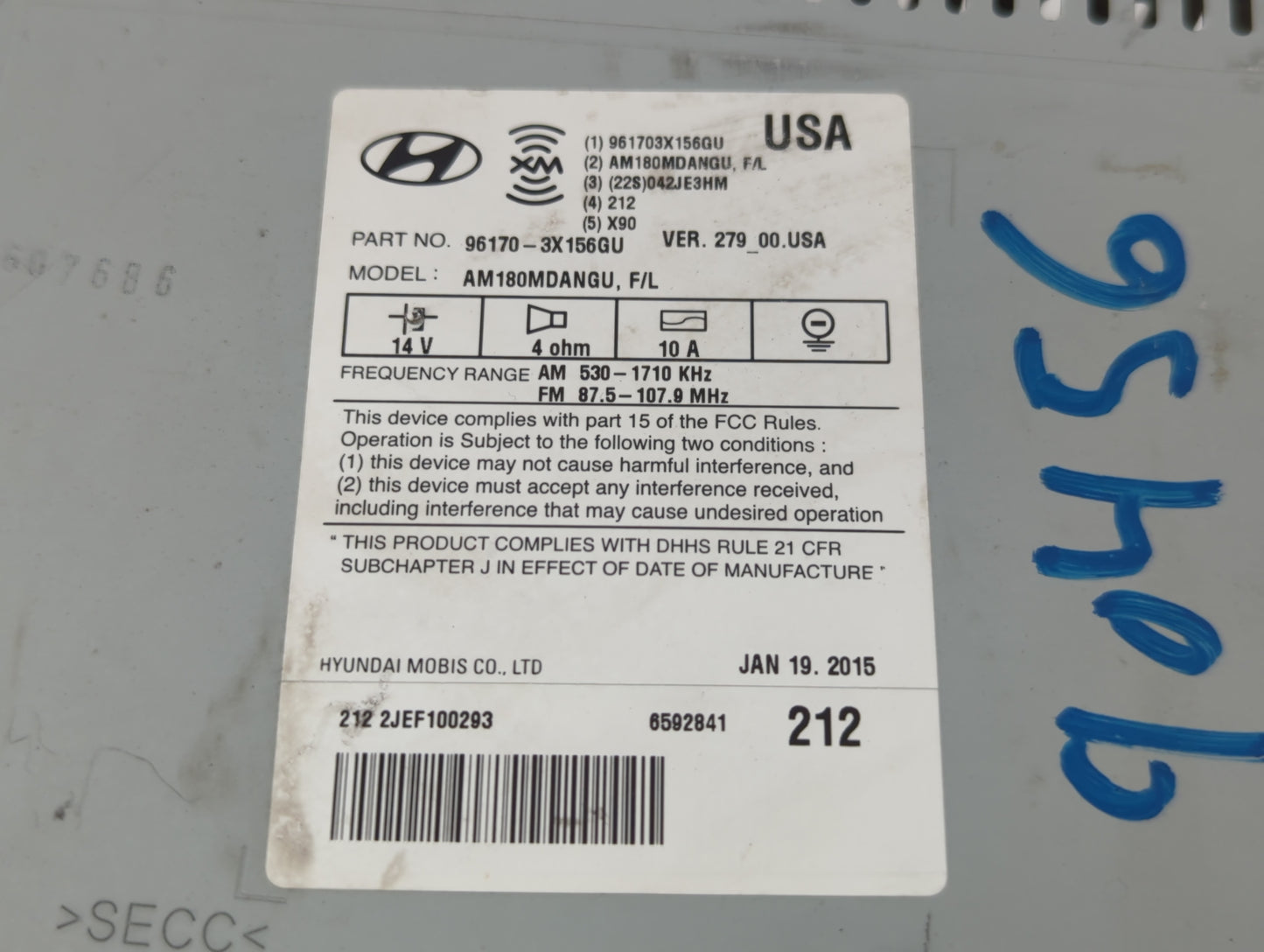 2014-2016 Hyundai Elantra Radio AM FM Cd Player Receiver Replacement P/N:96170-3X156GU Fits Fits 2014 2015 2016 OEM Used Aut