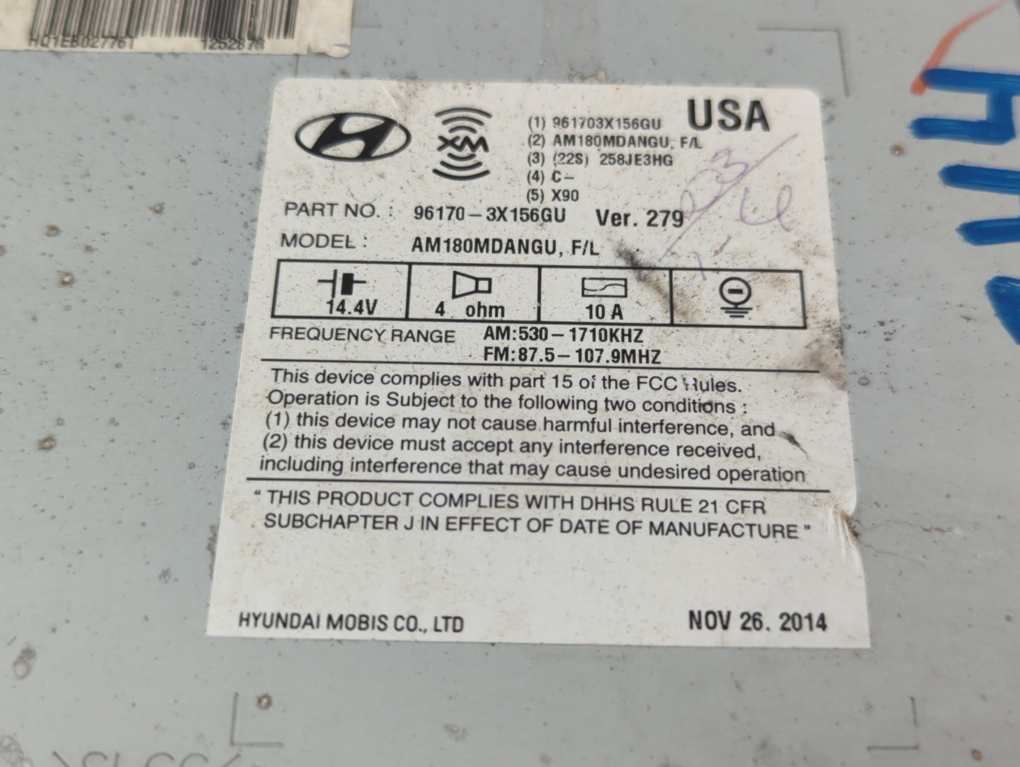 2014-2016 Hyundai Elantra Radio AM FM Cd Player Receiver Replacement P/N:96170-3X156GU Fits Fits 2014 2015 2016 OEM Used Aut