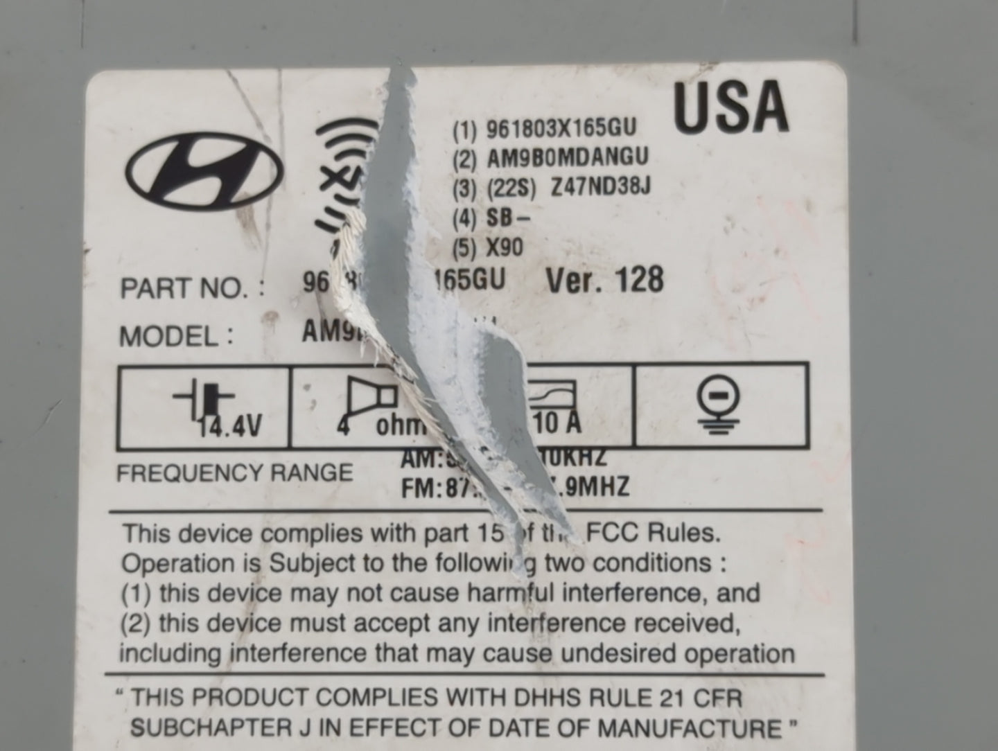 2014-2016 Hyundai Elantra Radio AM FM Cd Player Receiver Replacement P/N:9681803X165GU Fits Fits 2014 2015 2016 OEM Used Aut