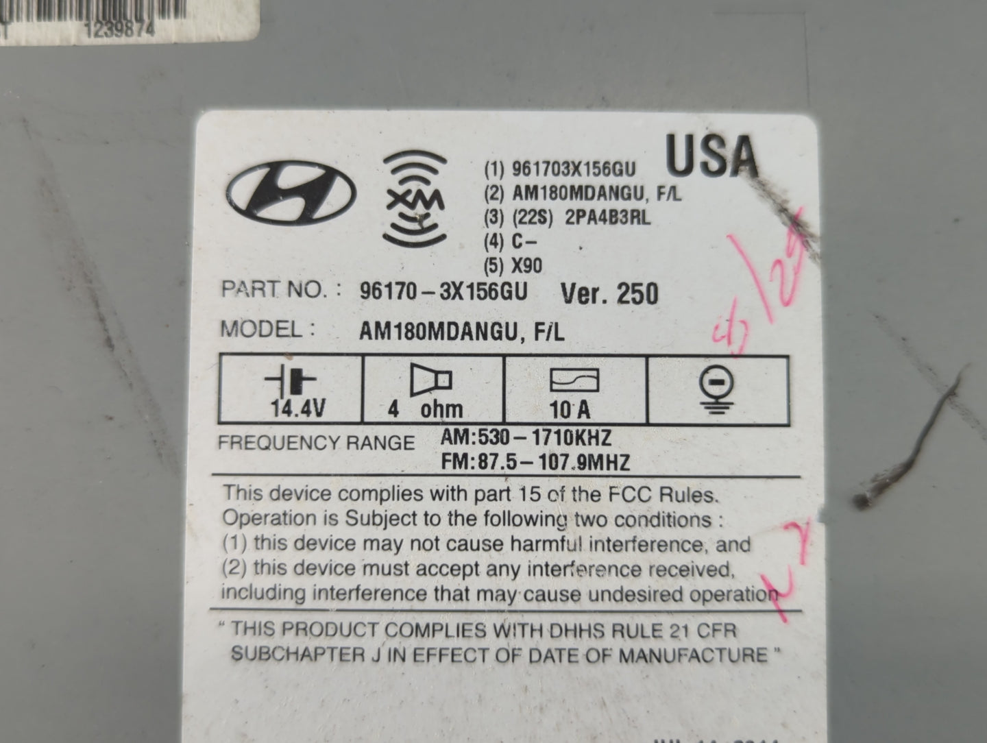 2014-2016 Hyundai Elantra Radio AM FM Cd Player Receiver Replacement P/N:96170-3X156GU Fits Fits 2014 2015 2016 OEM Used Aut