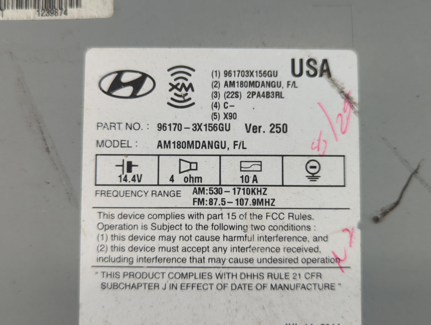 2014-2016 Hyundai Elantra Radio AM FM Cd Player Receiver Replacement P/N:96170-3X156GU Fits Fits 2014 2015 2016 OEM Used Aut