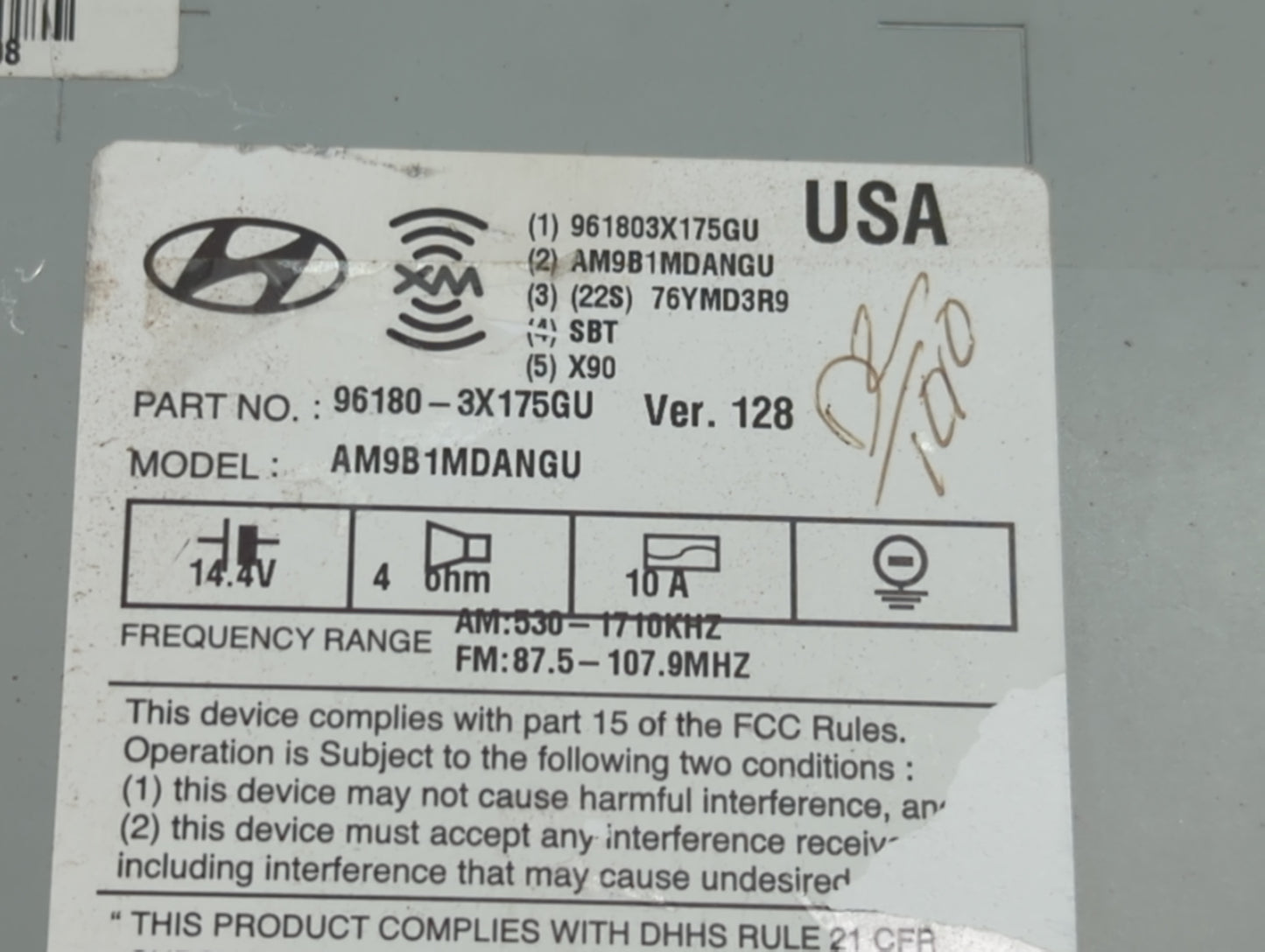 2014-2015 Hyundai Elantra Radio AM FM Cd Player Receiver Replacement P/N:96180-3X175GU Fits Fits 2014 2015 OEM Used Auto Par