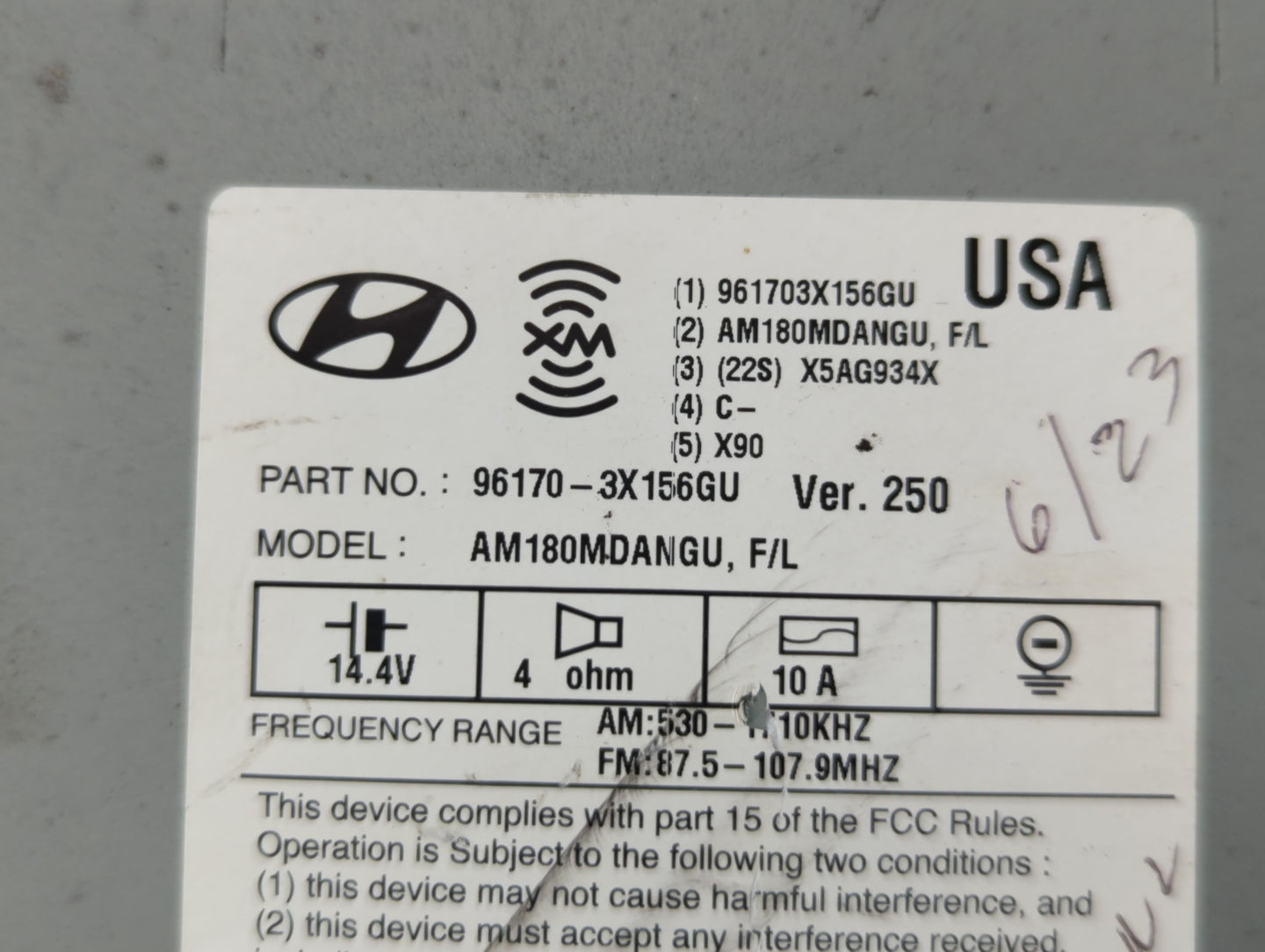 2014-2016 Hyundai Elantra Radio AM FM Cd Player Receiver Replacement P/N:96170-3X156GU Fits Fits 2014 2015 2016 OEM Used Aut