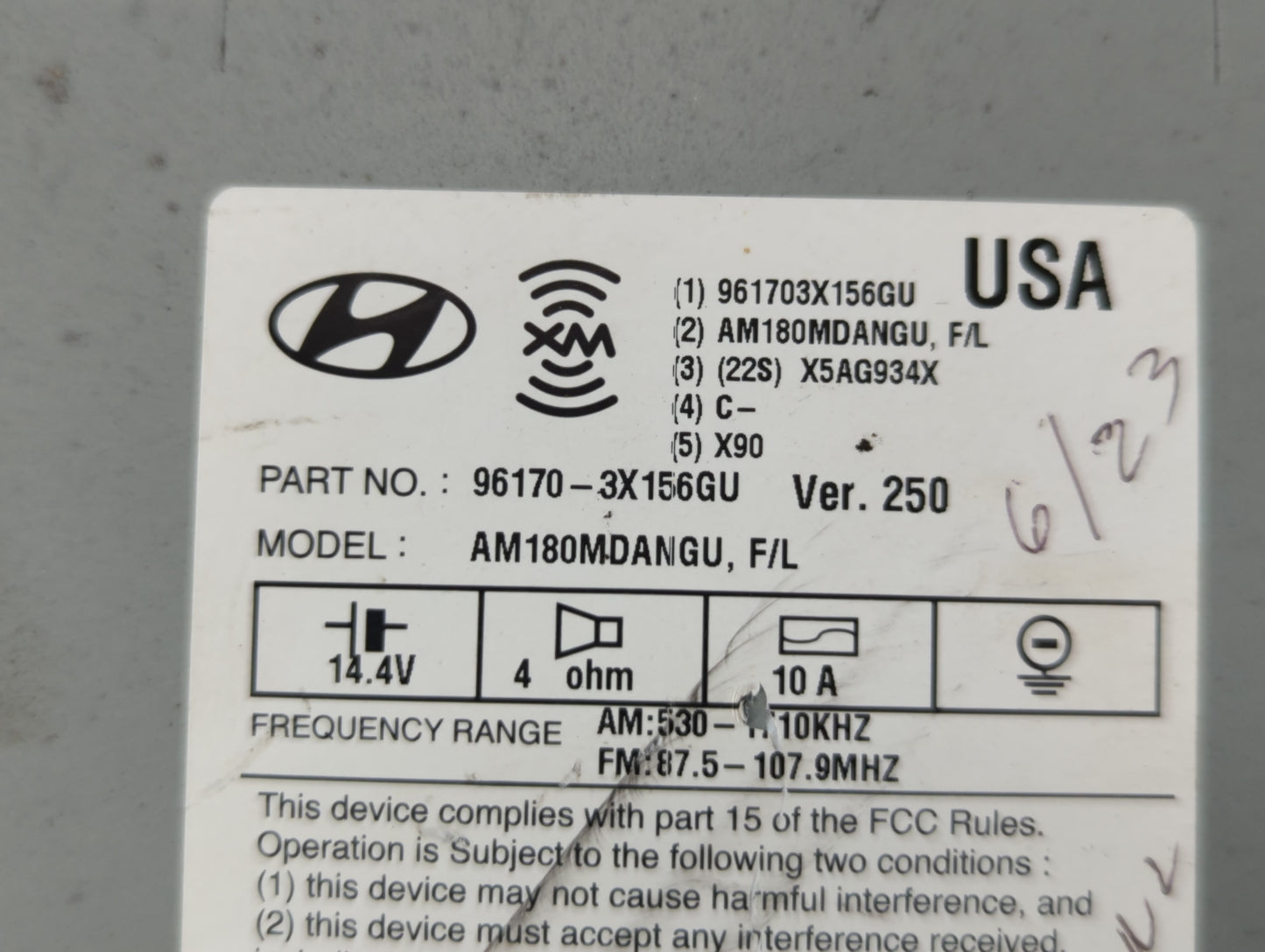 2014-2016 Hyundai Elantra Radio AM FM Cd Player Receiver Replacement P/N:96170-3X156GU Fits Fits 2014 2015 2016 OEM Used Aut