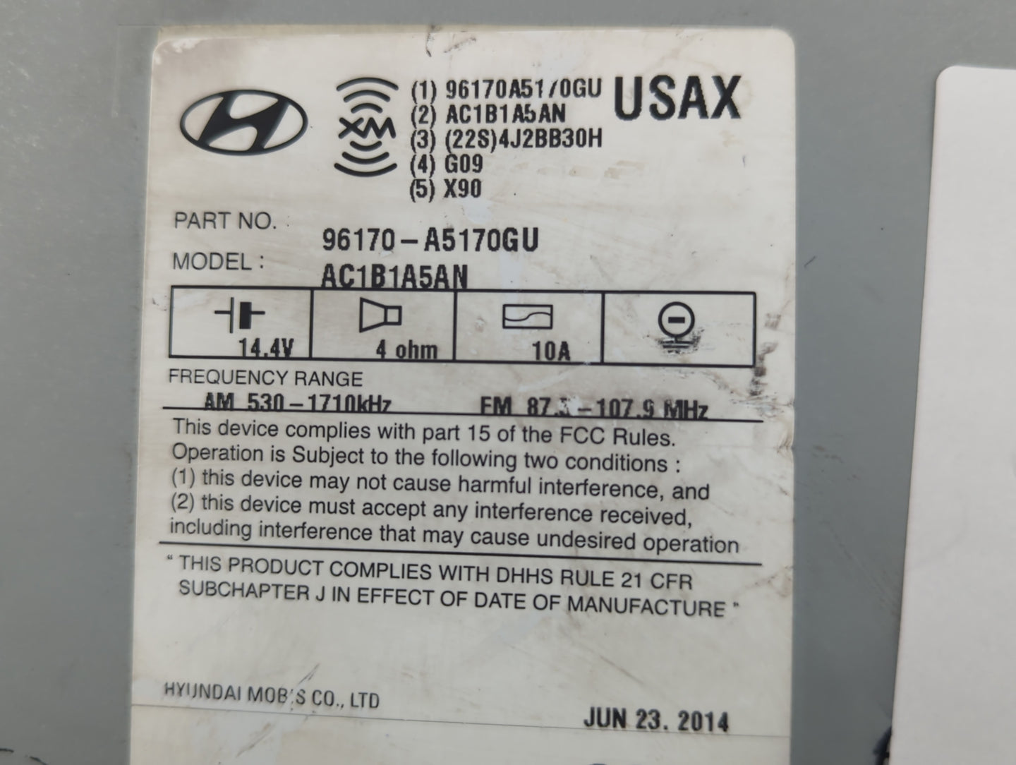 2013-2015 Hyundai Elantra Radio AM FM Cd Player Receiver Replacement P/N:96170-A5170GU Fits Fits 2013 2014 2015 OEM Used Aut