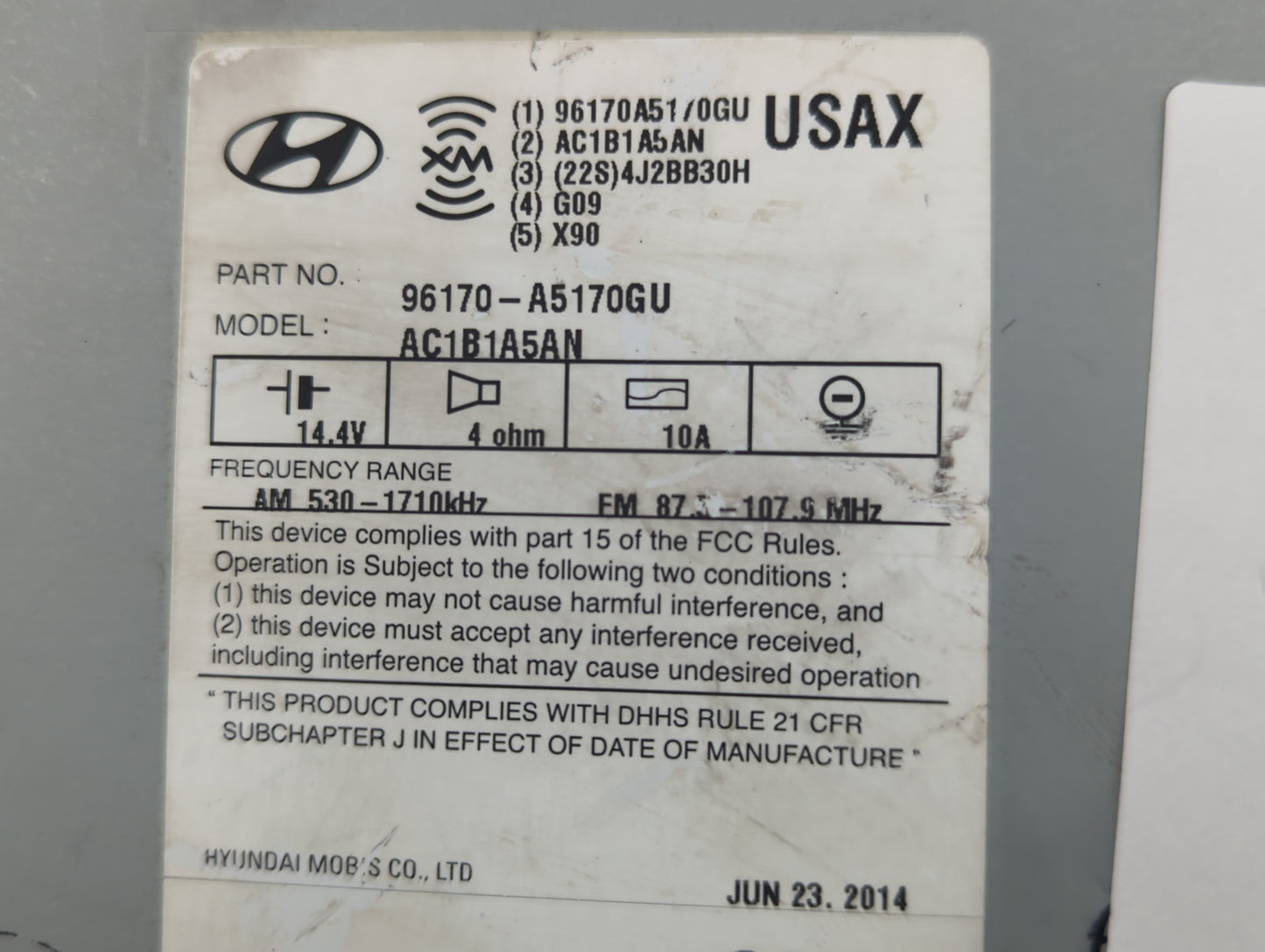 2013-2015 Hyundai Elantra Radio AM FM Cd Player Receiver Replacement P/N:96170-A5170GU Fits Fits 2013 2014 2015 OEM Used Aut