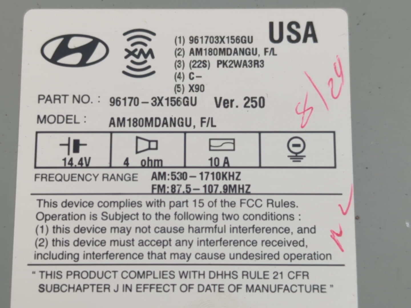 2014-2016 Hyundai Elantra Radio AM FM Cd Player Receiver Replacement P/N:96170-3X156GU Fits Fits 2014 2015 2016 OEM Used Aut