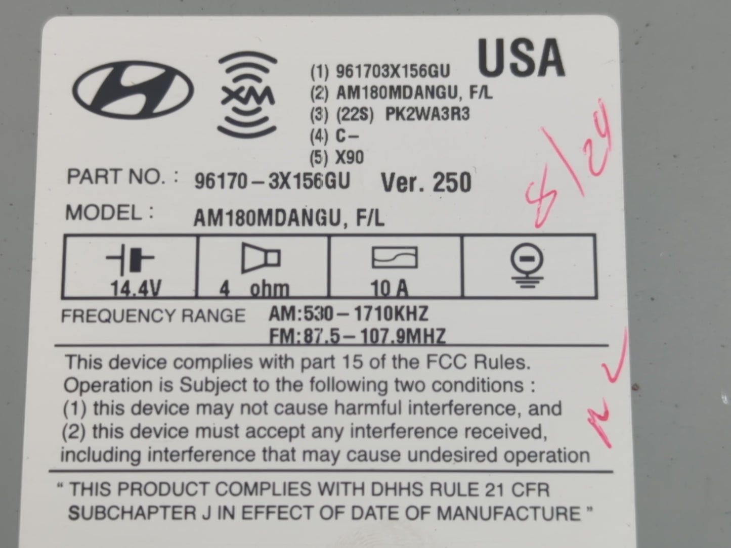2014-2016 Hyundai Elantra Radio AM FM Cd Player Receiver Replacement P/N:96170-3X156GU Fits Fits 2014 2015 2016 OEM Used Aut